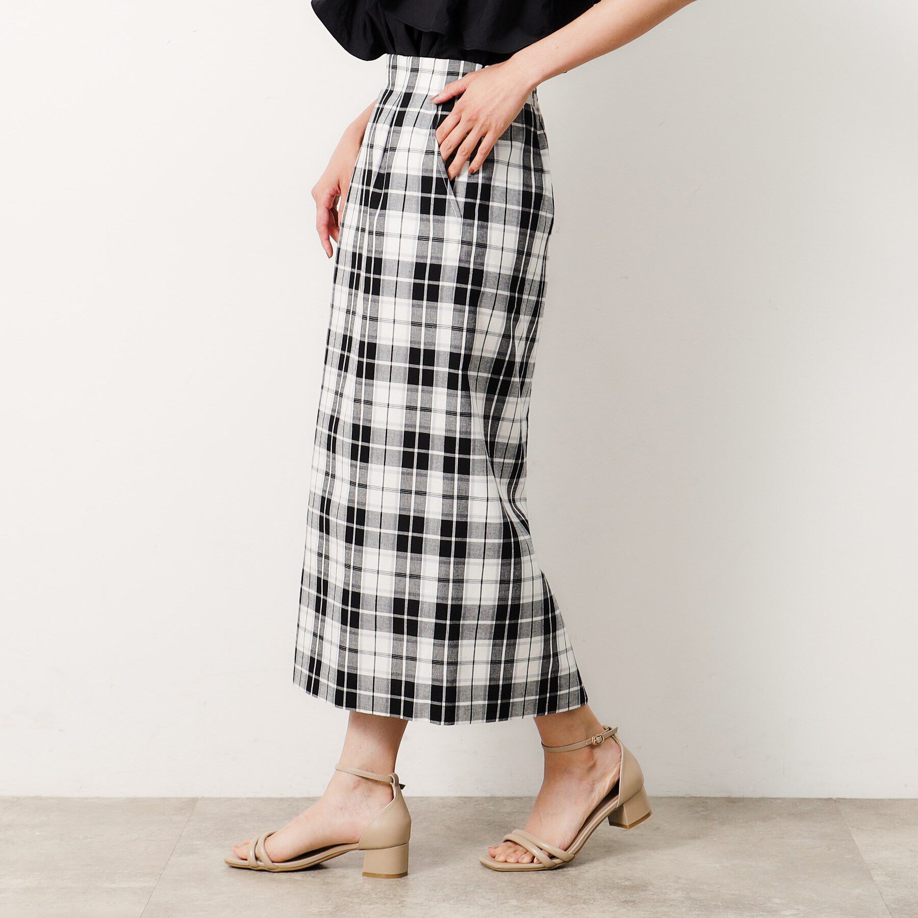 OPAQUE.CLIP「《美人百花掲載》マドラスチェックタイトスカート【洗濯機洗い可】」|スカート|