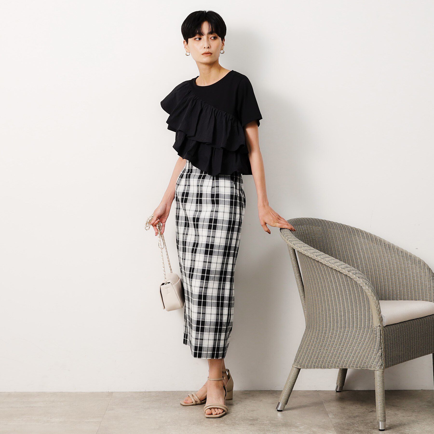 OPAQUE.CLIP「《美人百花掲載》マドラスチェックタイトスカート【洗濯機洗い可】」|スカート|