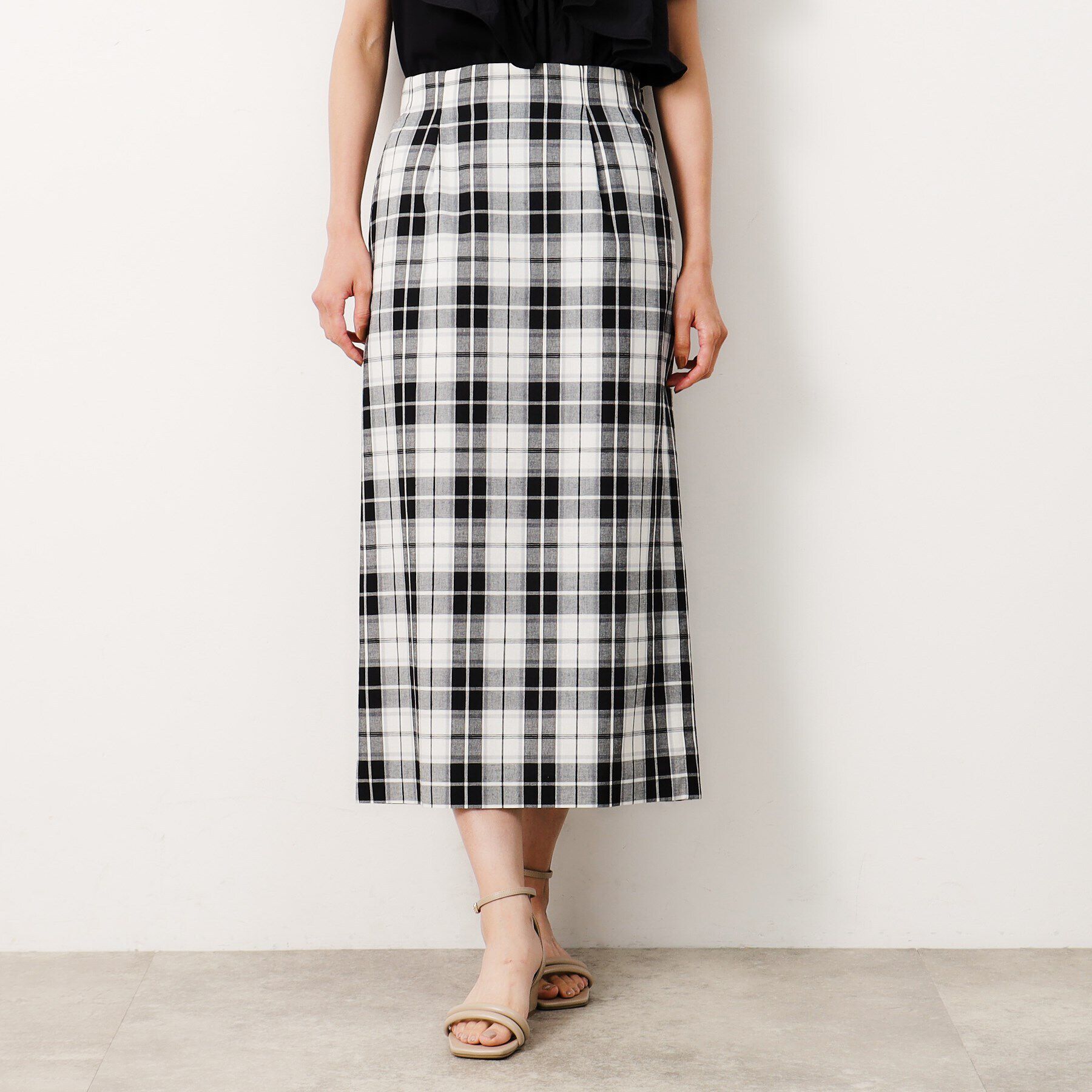 OPAQUE.CLIP「《美人百花掲載》マドラスチェックタイトスカート【洗濯機洗い可】」|スカート|