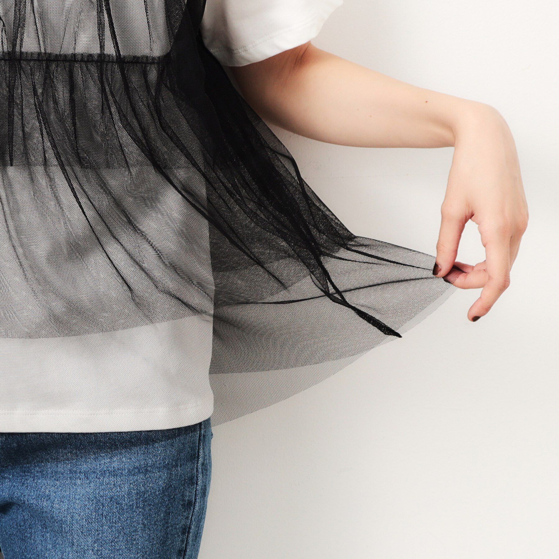 OPAQUE.CLIP「チュールドッキングTシャツ【洗濯機洗い可】」|Tシャツ・カットソー|