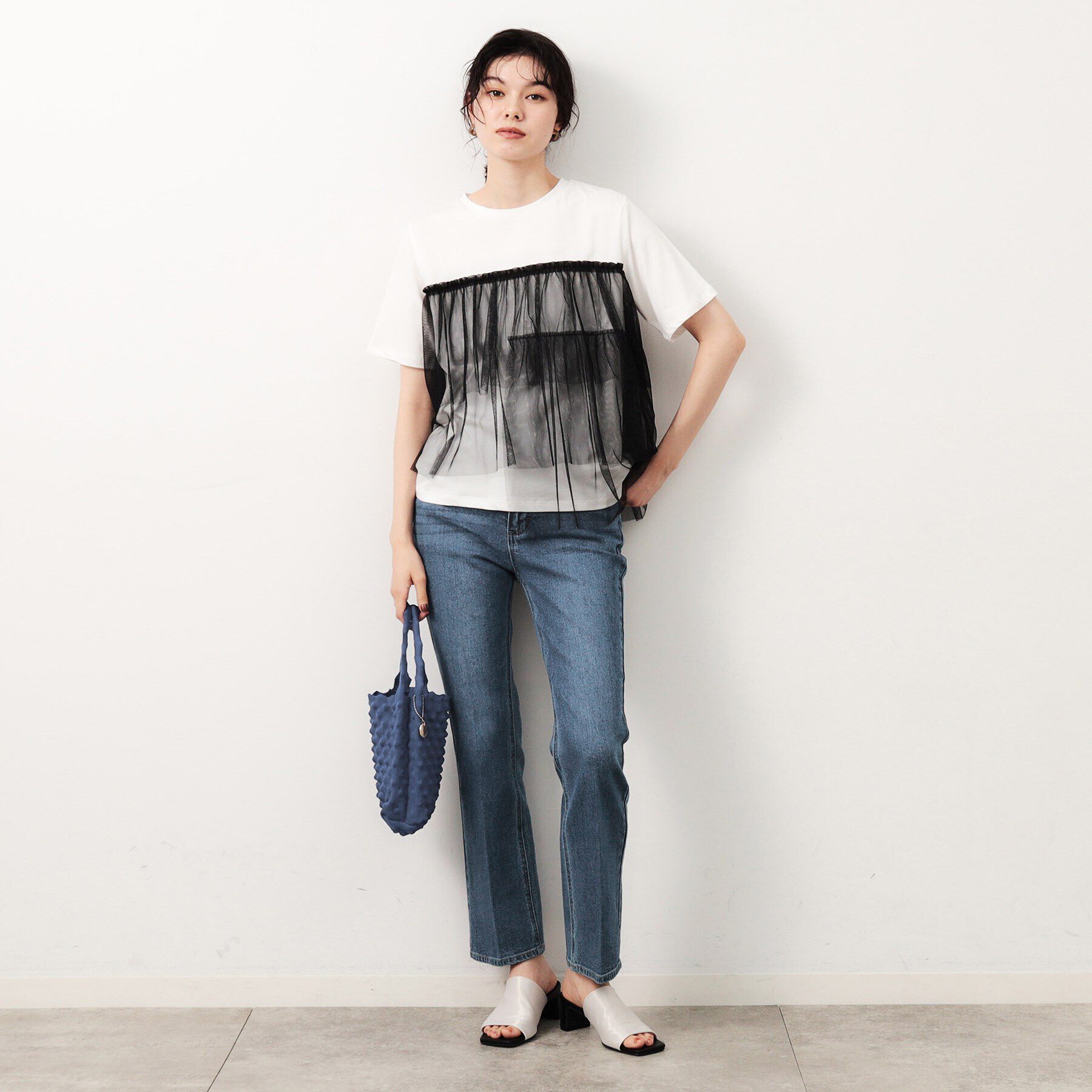 OPAQUE.CLIP「ストレッチセミフレアデニム／オーガニックコットン混【洗濯機洗い可】」|デニム|
