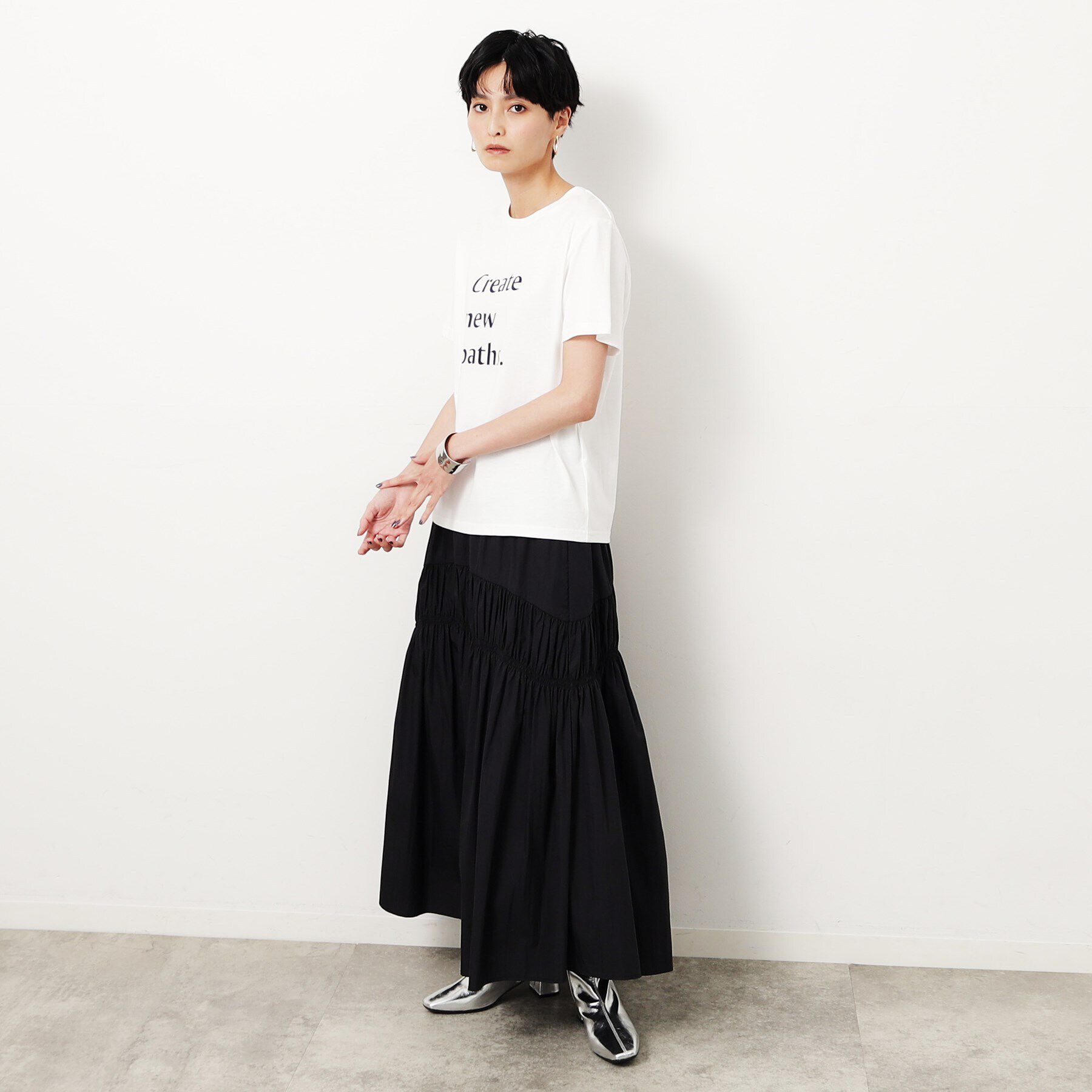 OPAQUE.CLIP「シャーリング切替ボリュームフレアスカート【洗濯機洗い可】」|スカート|