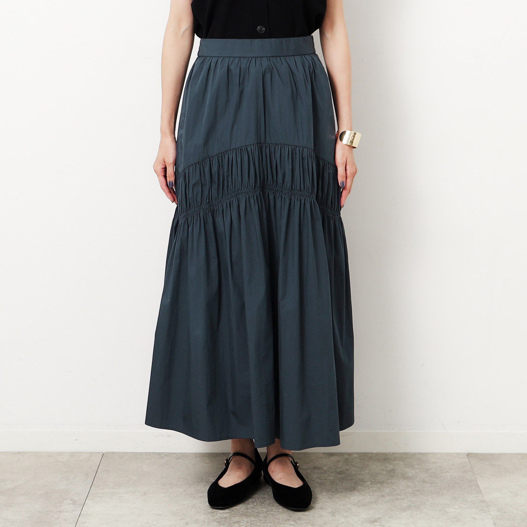 OPAQUE.CLIP「シャーリング切替ボリュームフレアスカート【洗濯機洗い可】」|スカート|