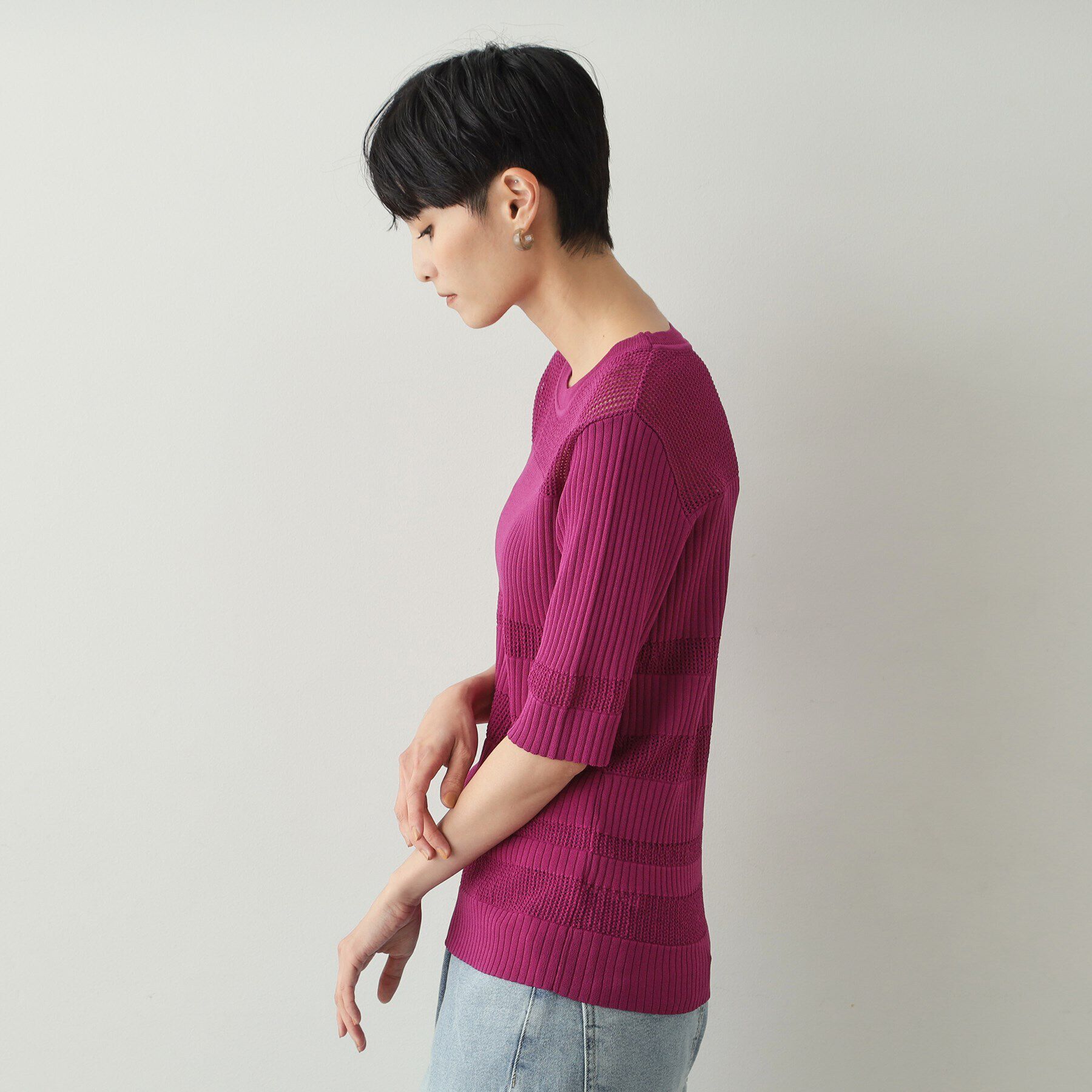 OPAQUE.CLIP「メッシュ&times;リブニット【洗濯機洗い可/抗ピル】」|ニット・セーター|