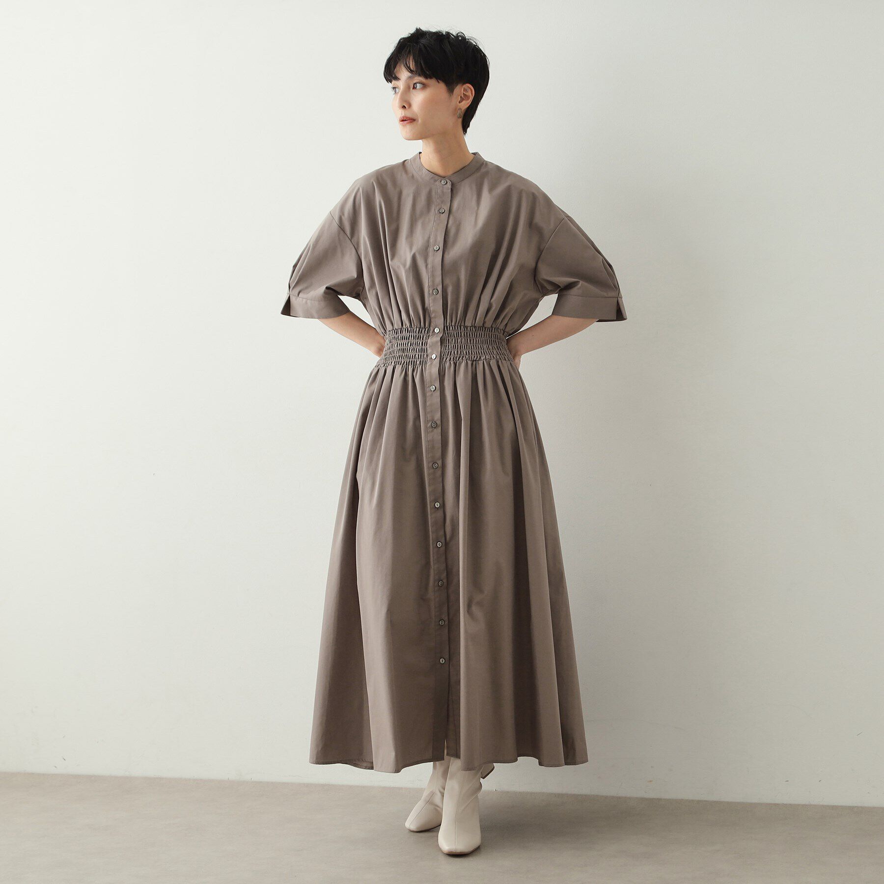 OPAQUE.CLIP「ウエストシャーリング シャツワンピース【洗濯機洗い可】」|ワンピース|
