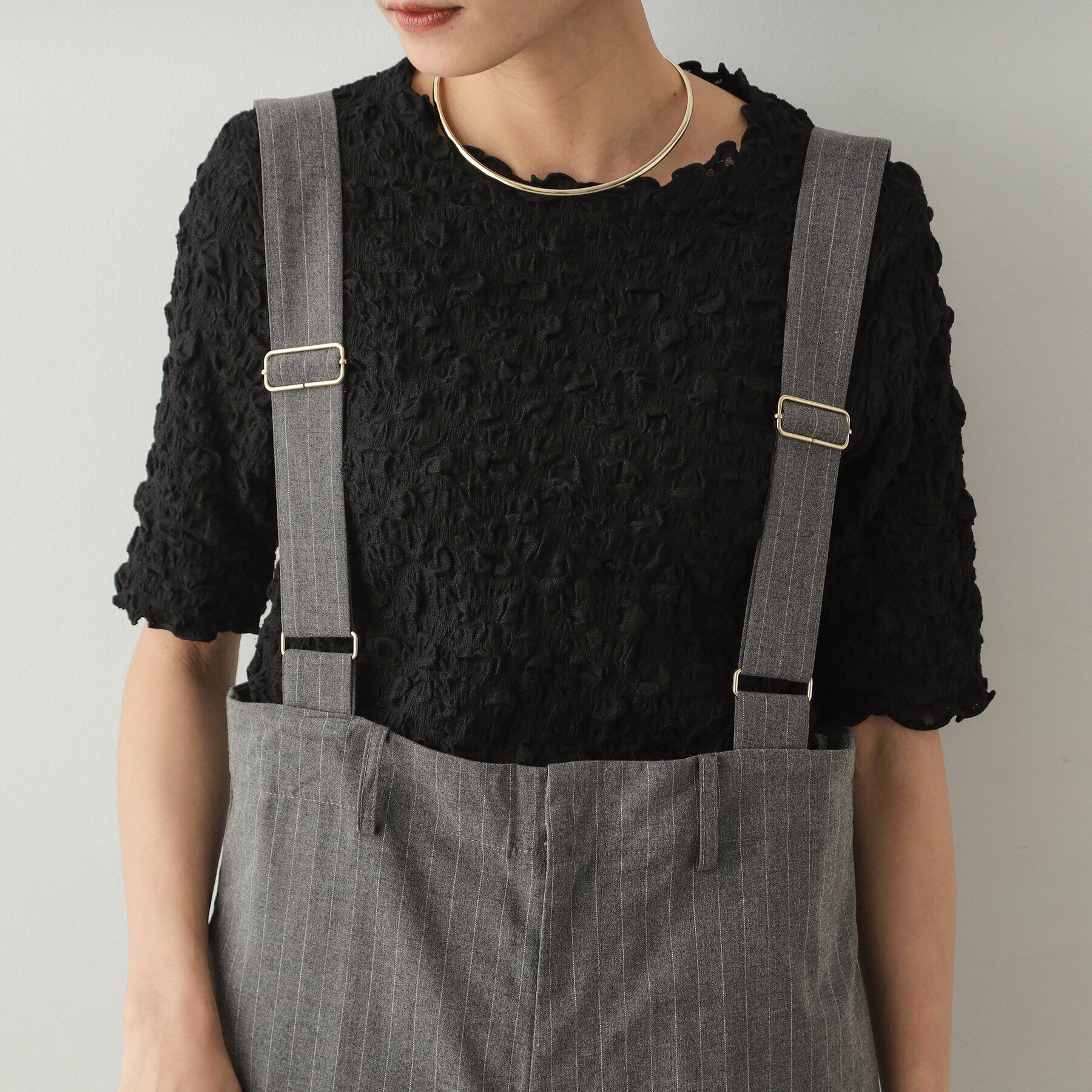 OPAQUE.CLIP「ハイウエストワイドサロペット【洗濯機洗い可】」|オールインワン|