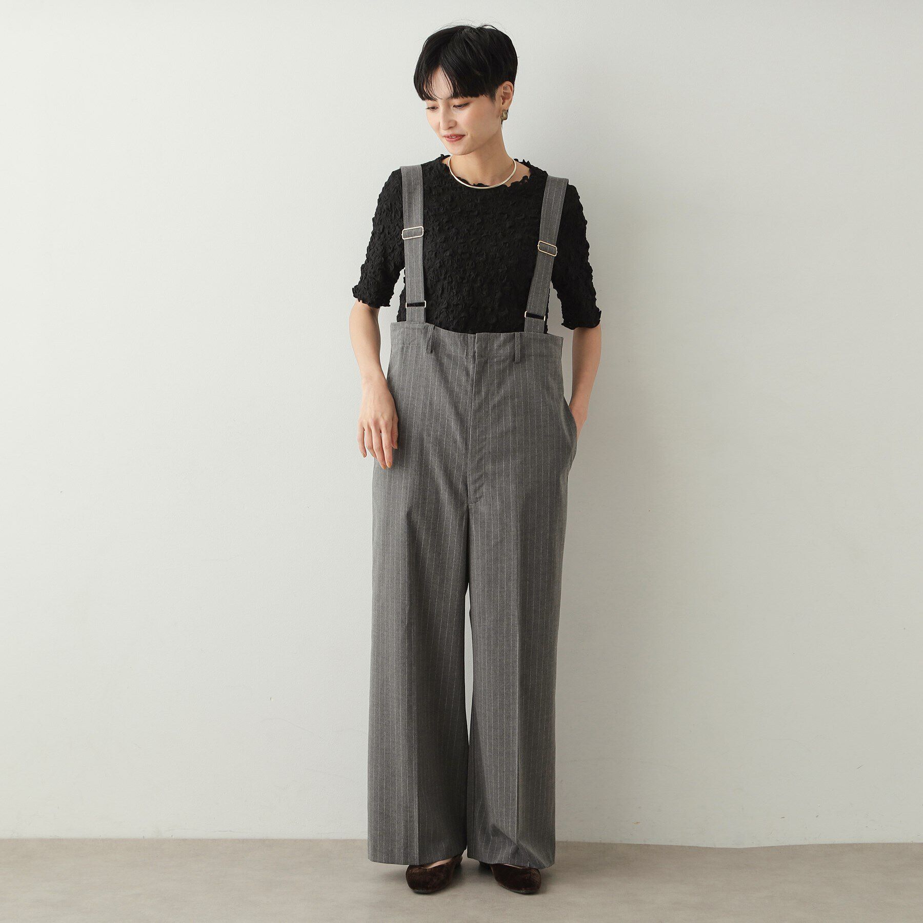 OPAQUE.CLIP「ハイウエストワイドサロペット【洗濯機洗い可】」|オールインワン|