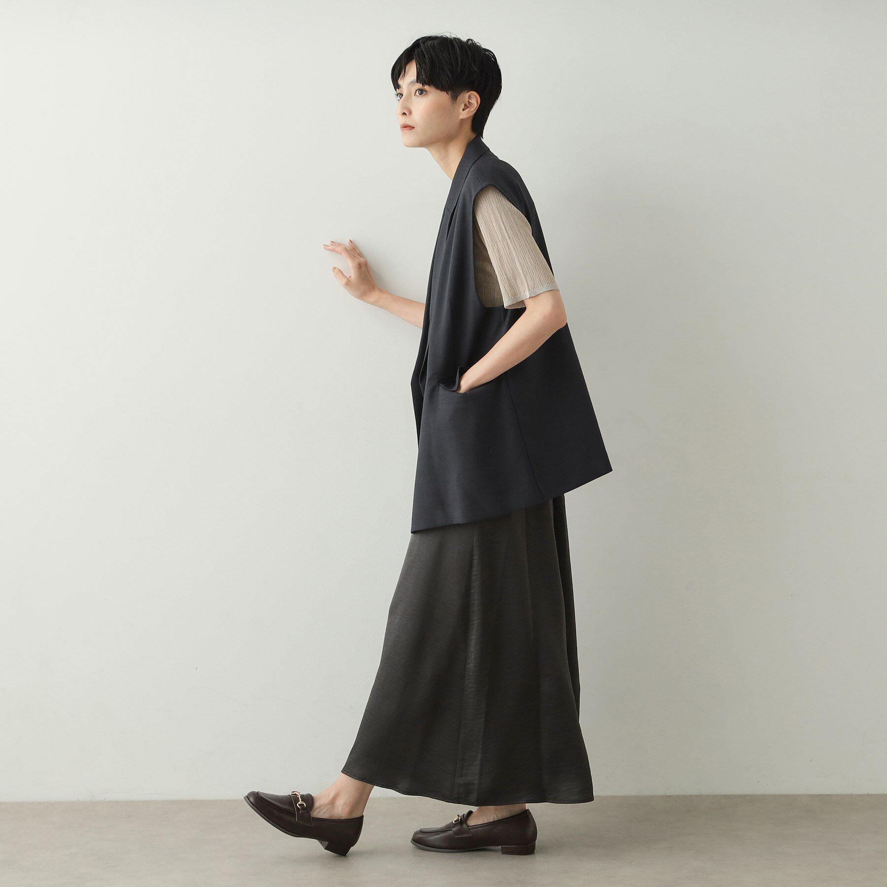 OPAQUE.CLIP「サテンナローフレアスカート【洗濯機洗い可】」|スカート|
