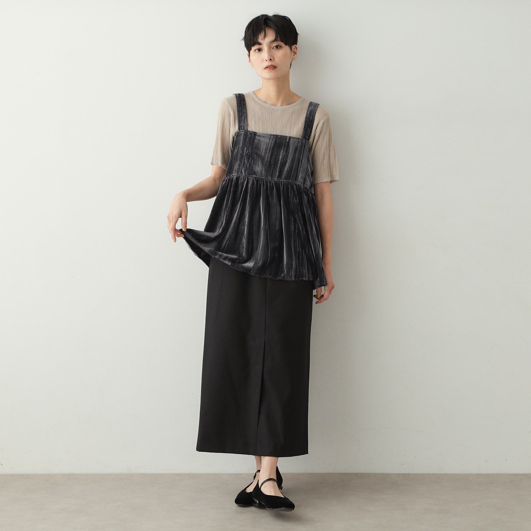 OPAQUE.CLIP「《美人百花掲載》クラッシュベロアキャミブラウス【洗濯機洗い可】」|シャツ・ブラウス|