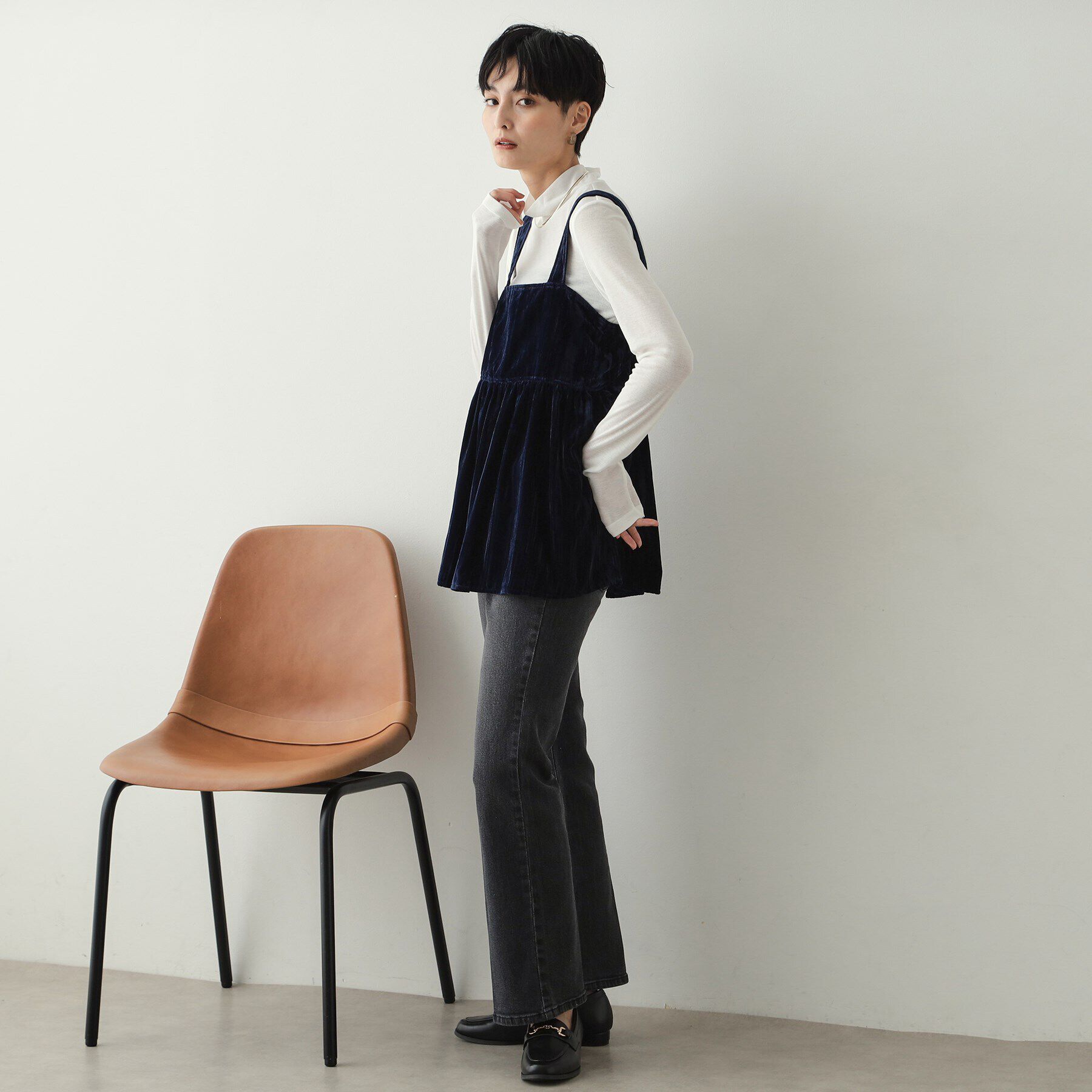 OPAQUE.CLIP「《美人百花掲載》クラッシュベロアキャミブラウス【洗濯機洗い可】」|シャツ・ブラウス|