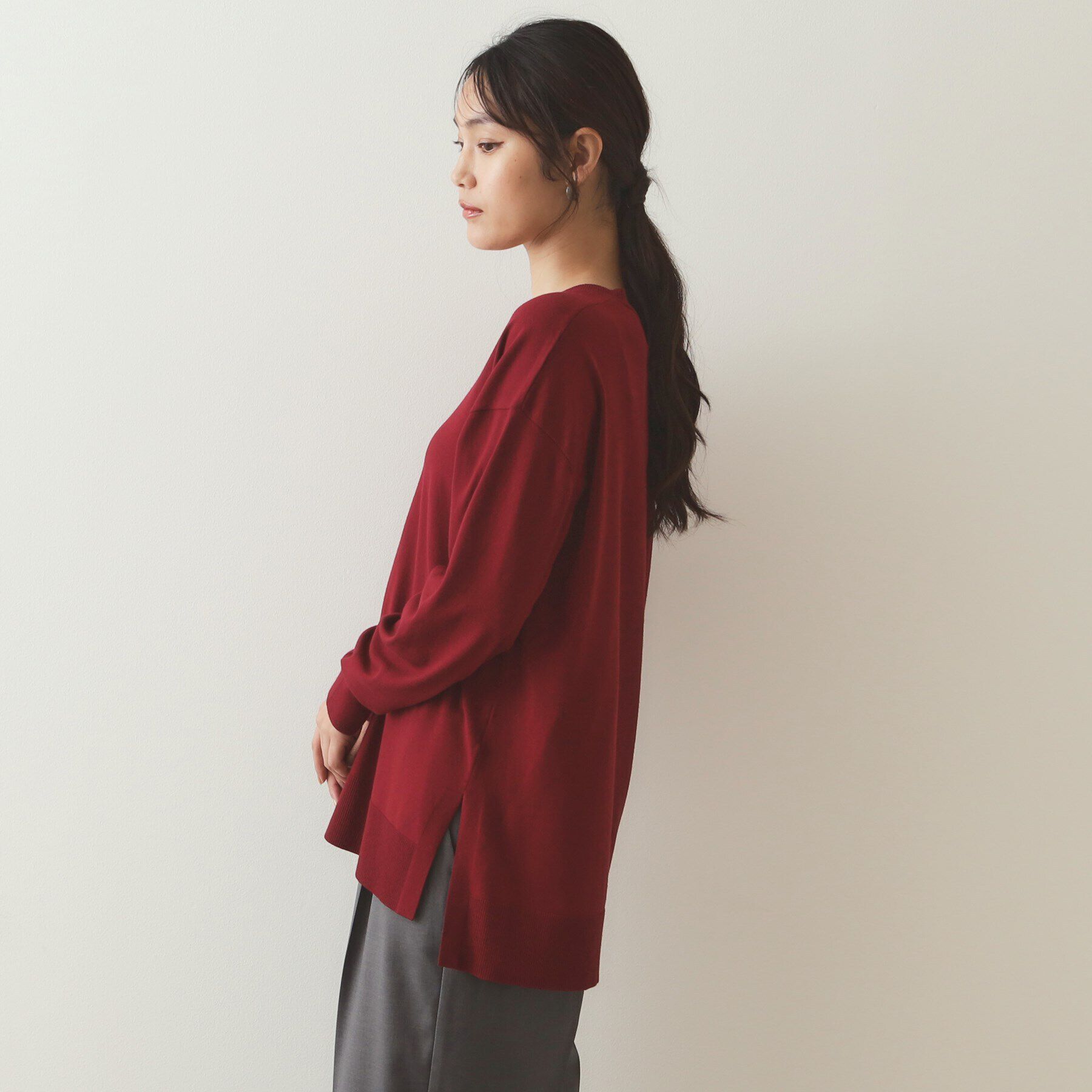 OPAQUE.CLIP「《S-LLsize》Vネックリラクシーニット【洗濯機洗い可/UVケア】」|ニット・セーター|