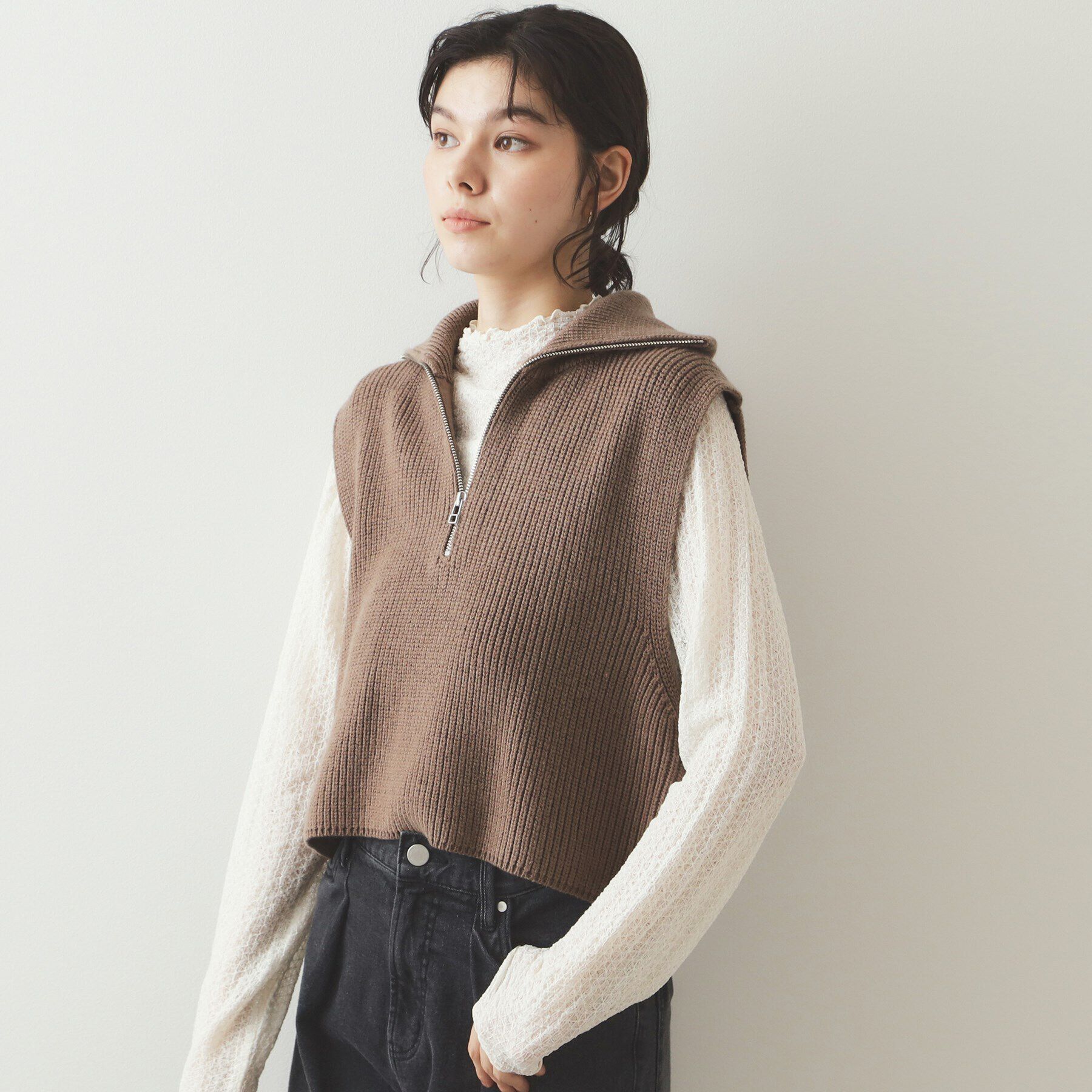 OPAQUE.CLIP「シアーレースハイネックトップス【洗濯機洗い可】」|Tシャツ・カットソー|