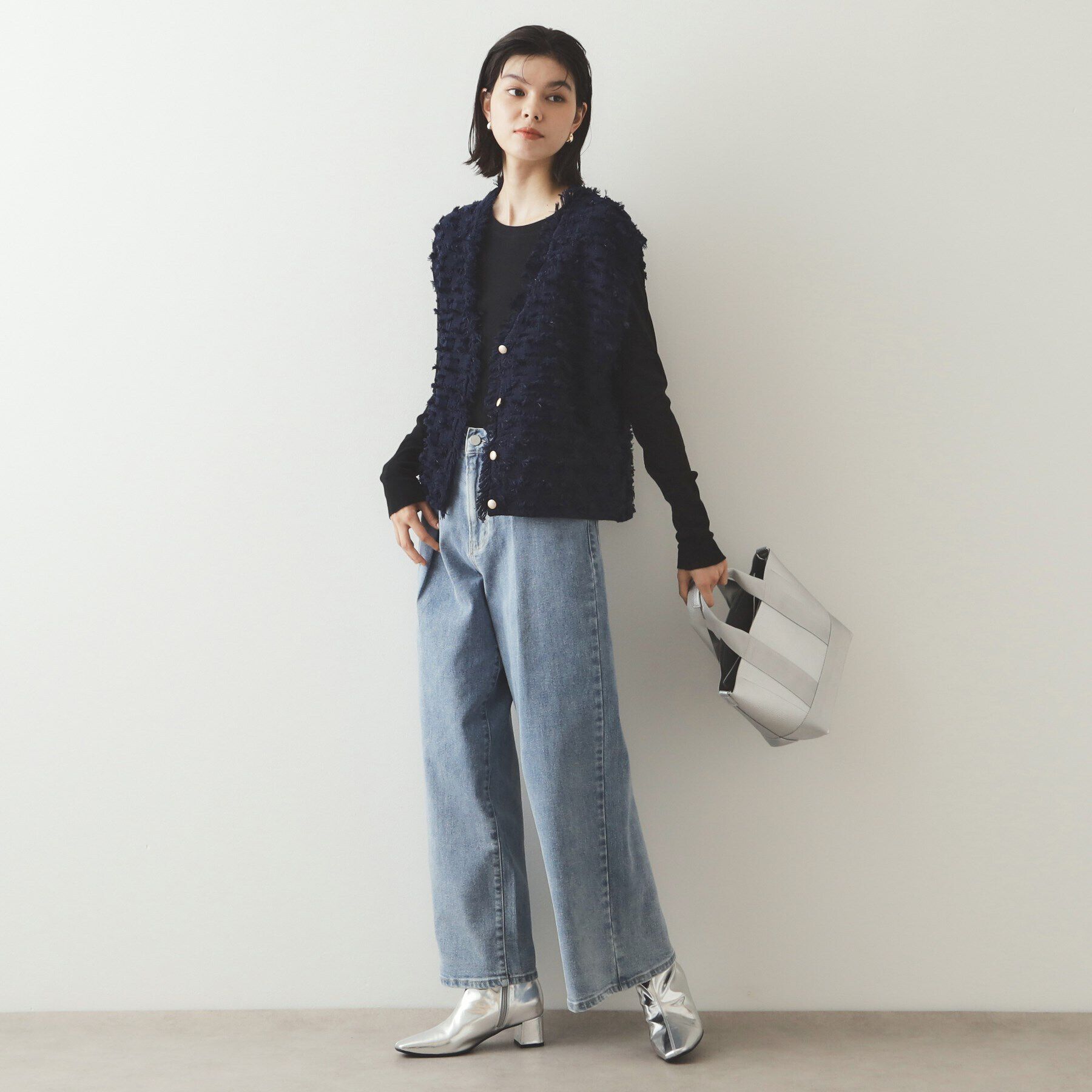 OPAQUE.CLIP「ラメツイード風ニットベスト【洗濯機洗い可】」|ニット・セーター|