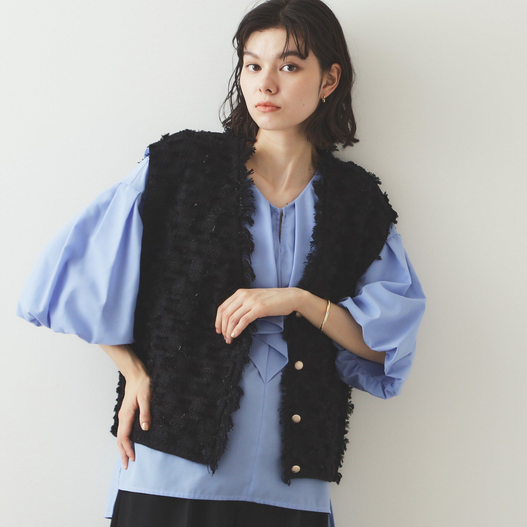 OPAQUE.CLIP「ラメツイード風ニットベスト【洗濯機洗い可】」|ニット・セーター|