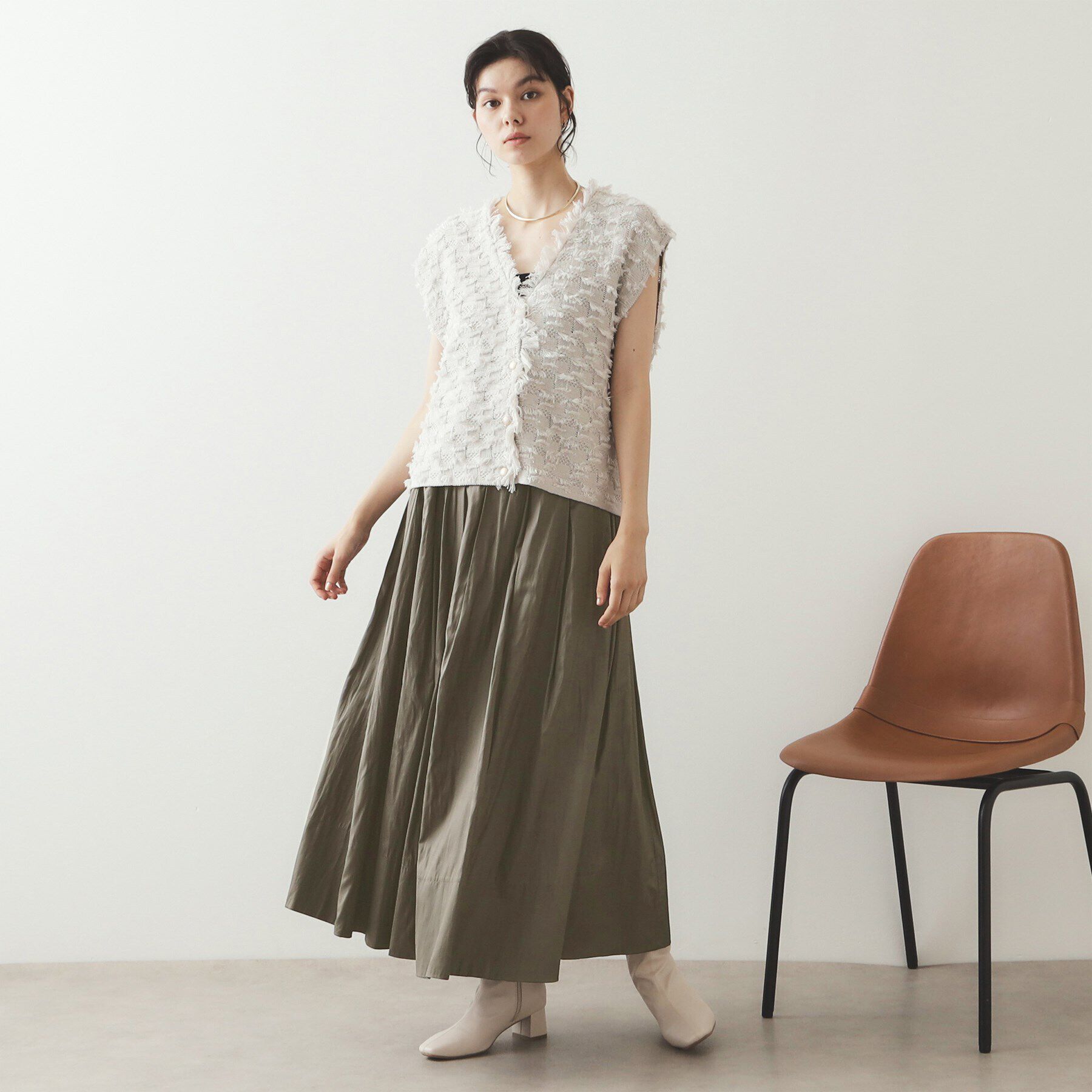 OPAQUE.CLIP「レザーライク イージーギャザースカート【洗濯機洗い可】」|スカート|