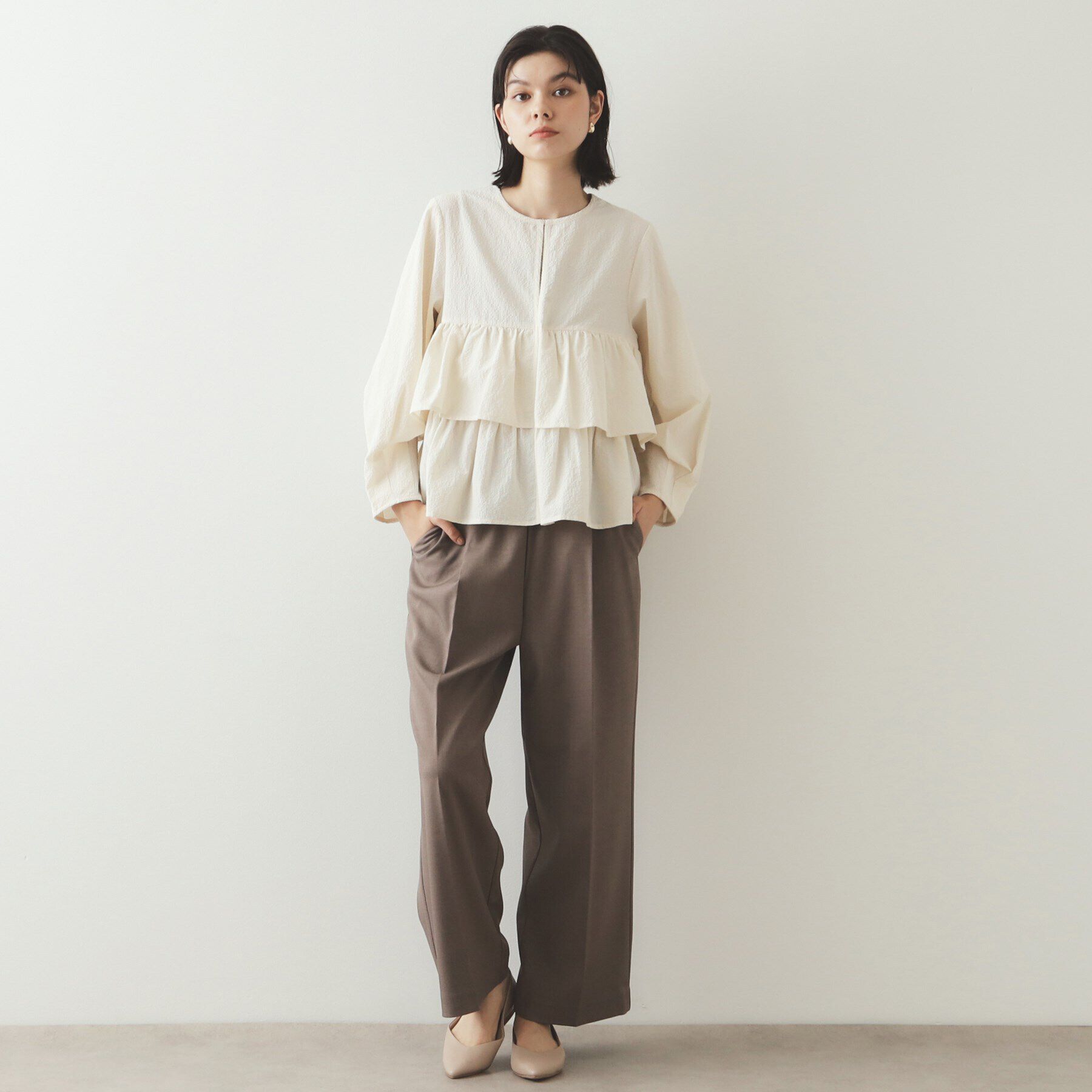 OPAQUE.CLIP「前開きペプラムブラウス【洗濯機洗い可】」|シャツ・ブラウス|