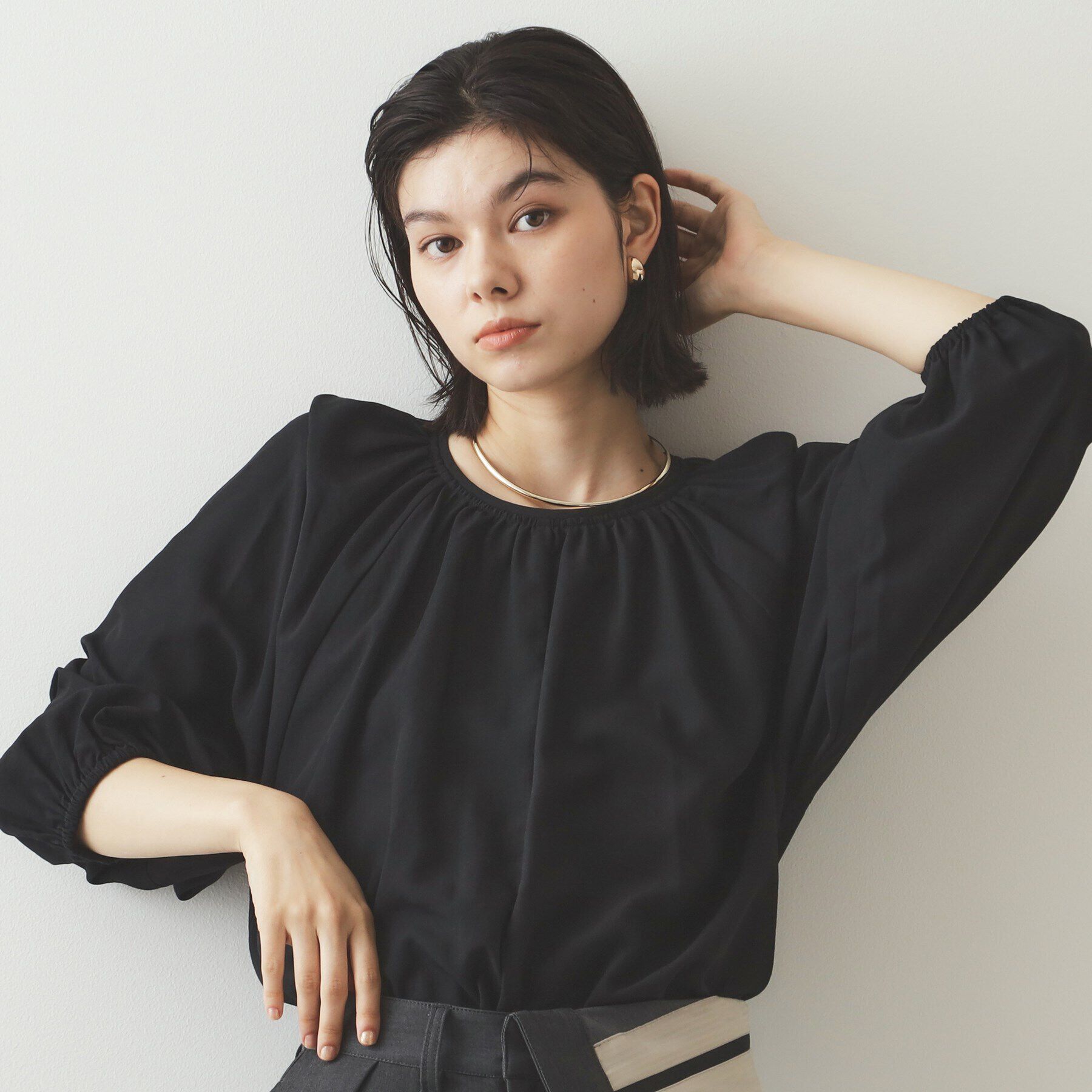 OPAQUE.CLIP「キャンディスリーブブラウス【洗濯機洗い可】」|シャツ・ブラウス|ブラック(019)