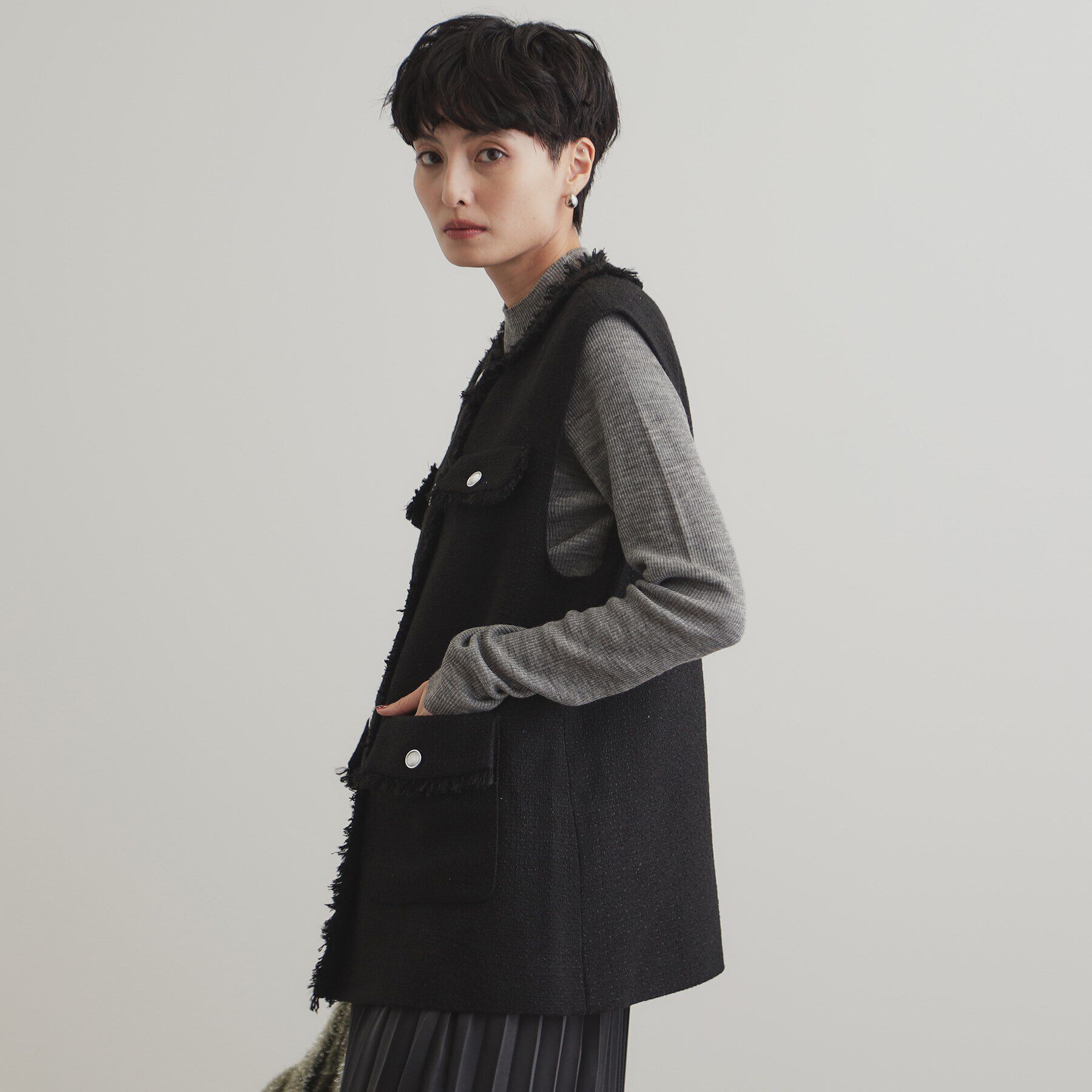 OPAQUE.CLIP「ツイードジレ【洗濯機洗い可】」|ベスト・ジレ|