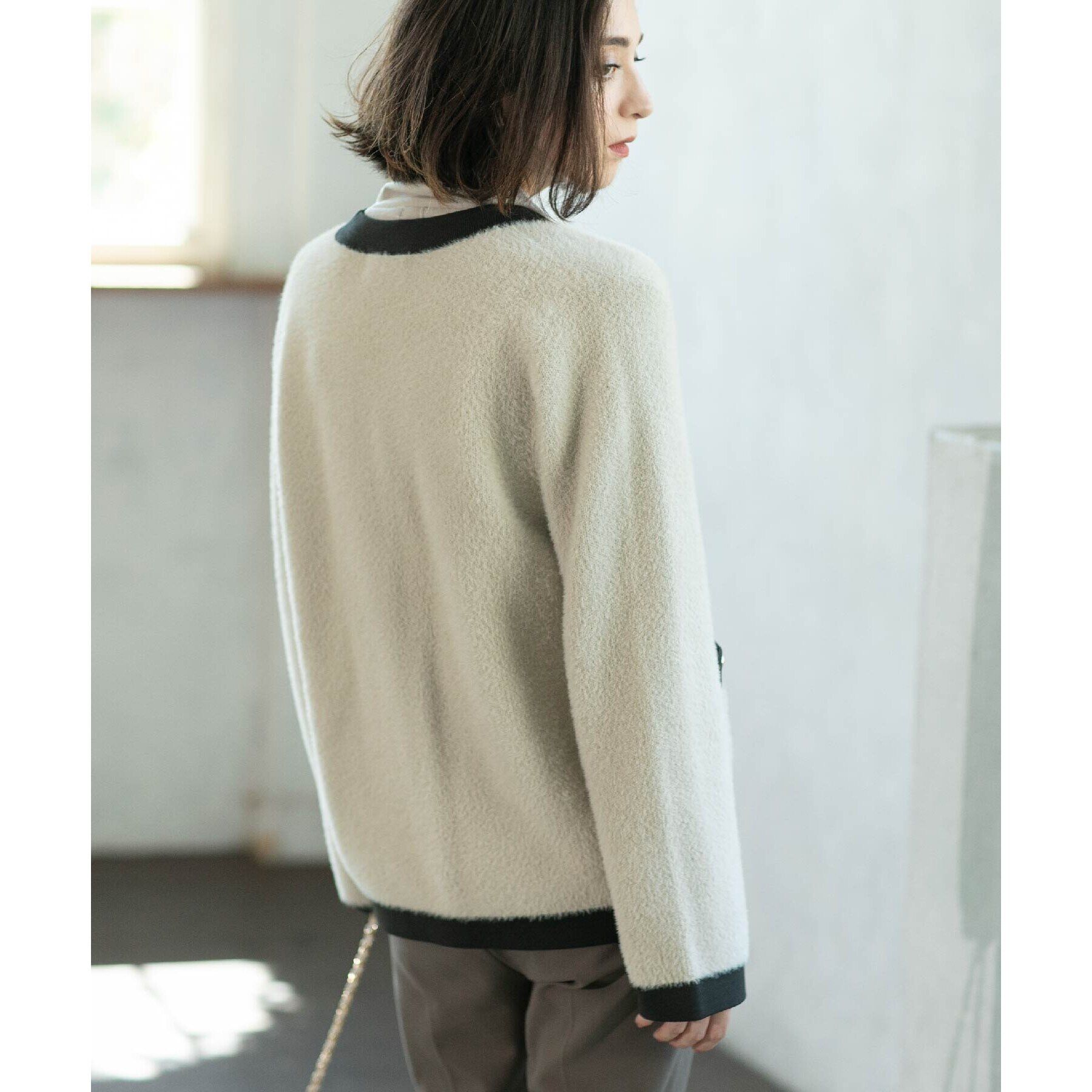 OPAQUE.CLIP「フェザーヤーン配色Vネックカーディガン【洗濯機洗い可】」|カーディガン|