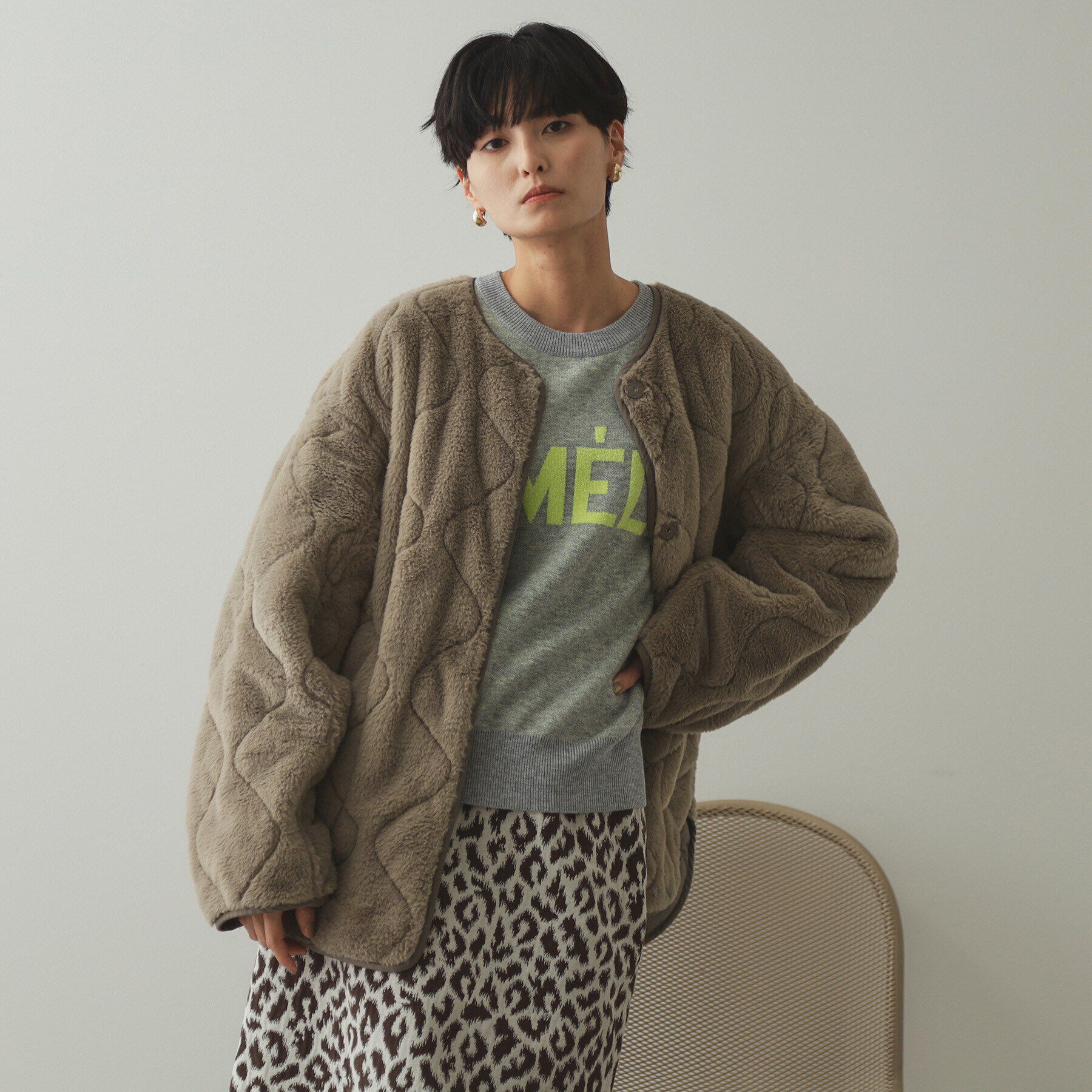 OPAQUE.CLIP「《リバーシブル》キルティング&times;フェイクファージャケット【洗濯機洗い可】」|ノーカラーコート|