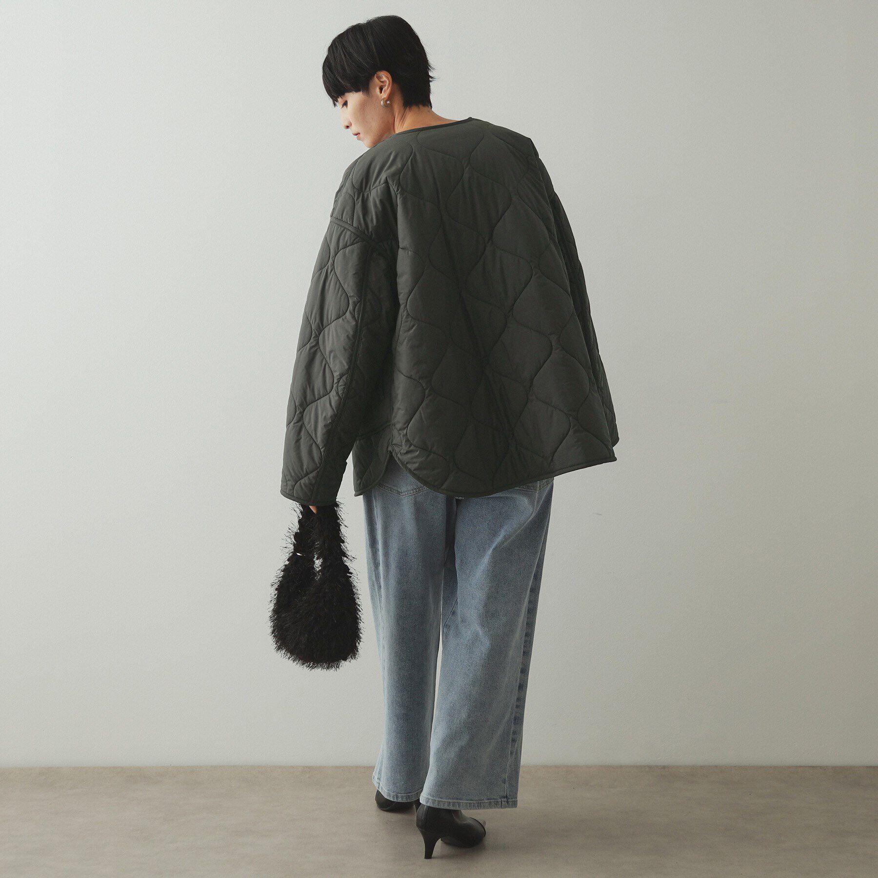 OPAQUE.CLIP「《リバーシブル》キルティング&times;フェイクファージャケット【洗濯機洗い可】」|ノーカラーコート|