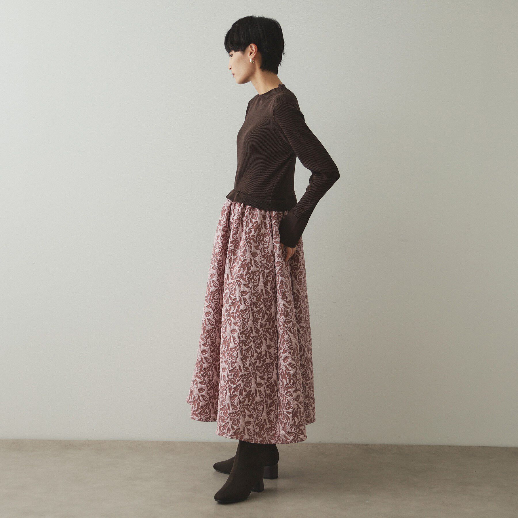 OPAQUE.CLIP「ニット&times;ジャカードドッキングワンピース【洗濯機洗い可】」|ワンピース|