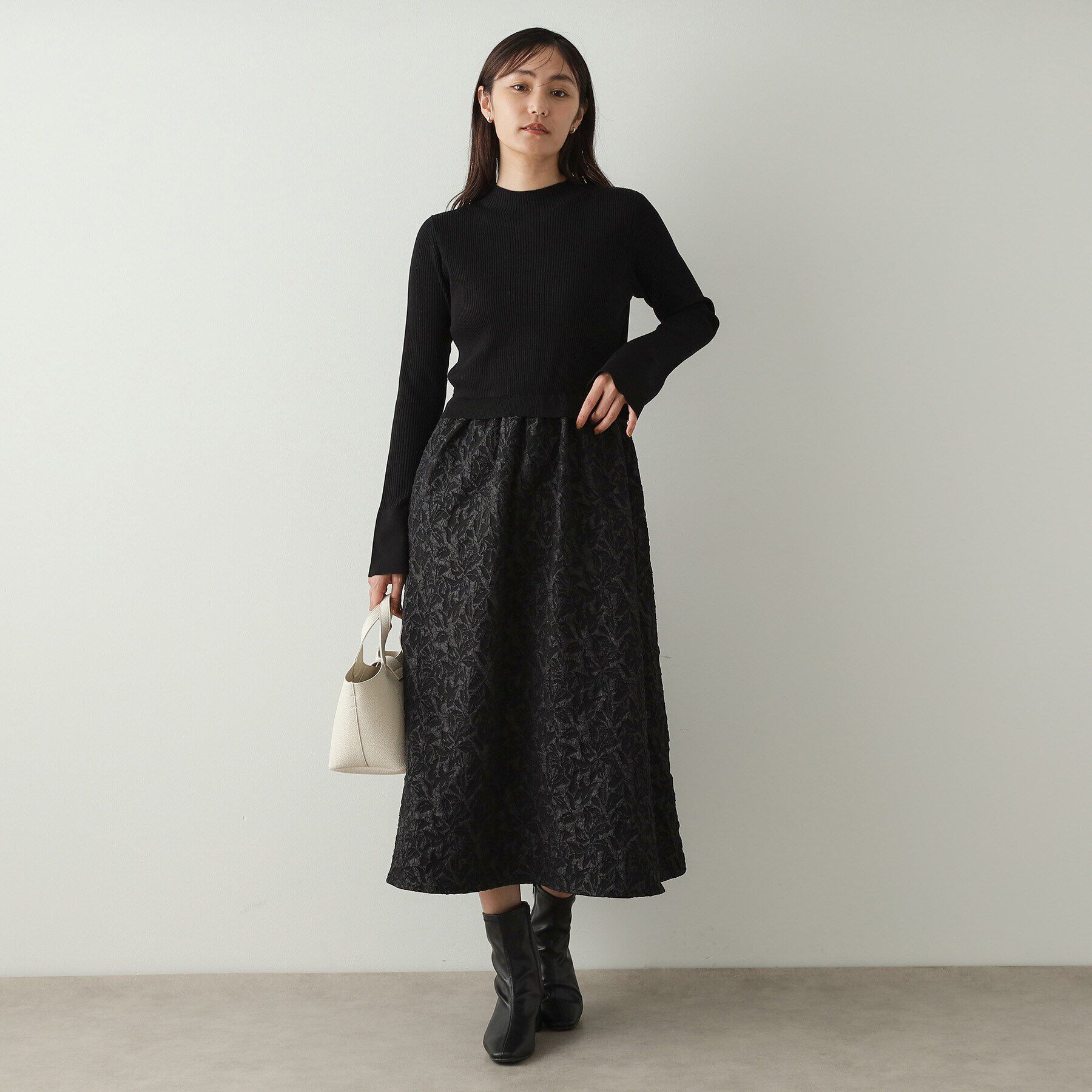 OPAQUE.CLIP「ニット&times;ジャカードドッキングワンピース【洗濯機洗い可】」|ワンピース|