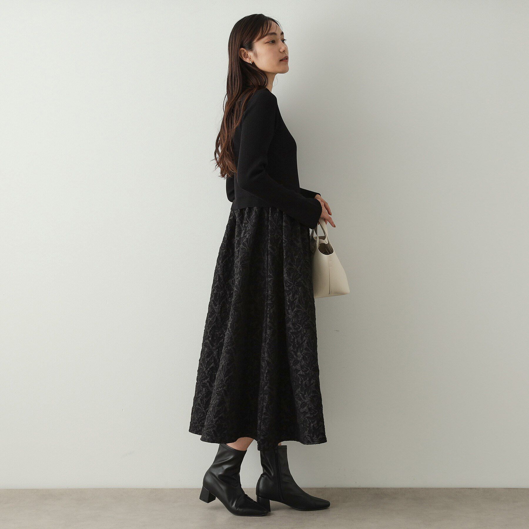 OPAQUE.CLIP「ニット&times;ジャカードドッキングワンピース【洗濯機洗い可】」|ワンピース|