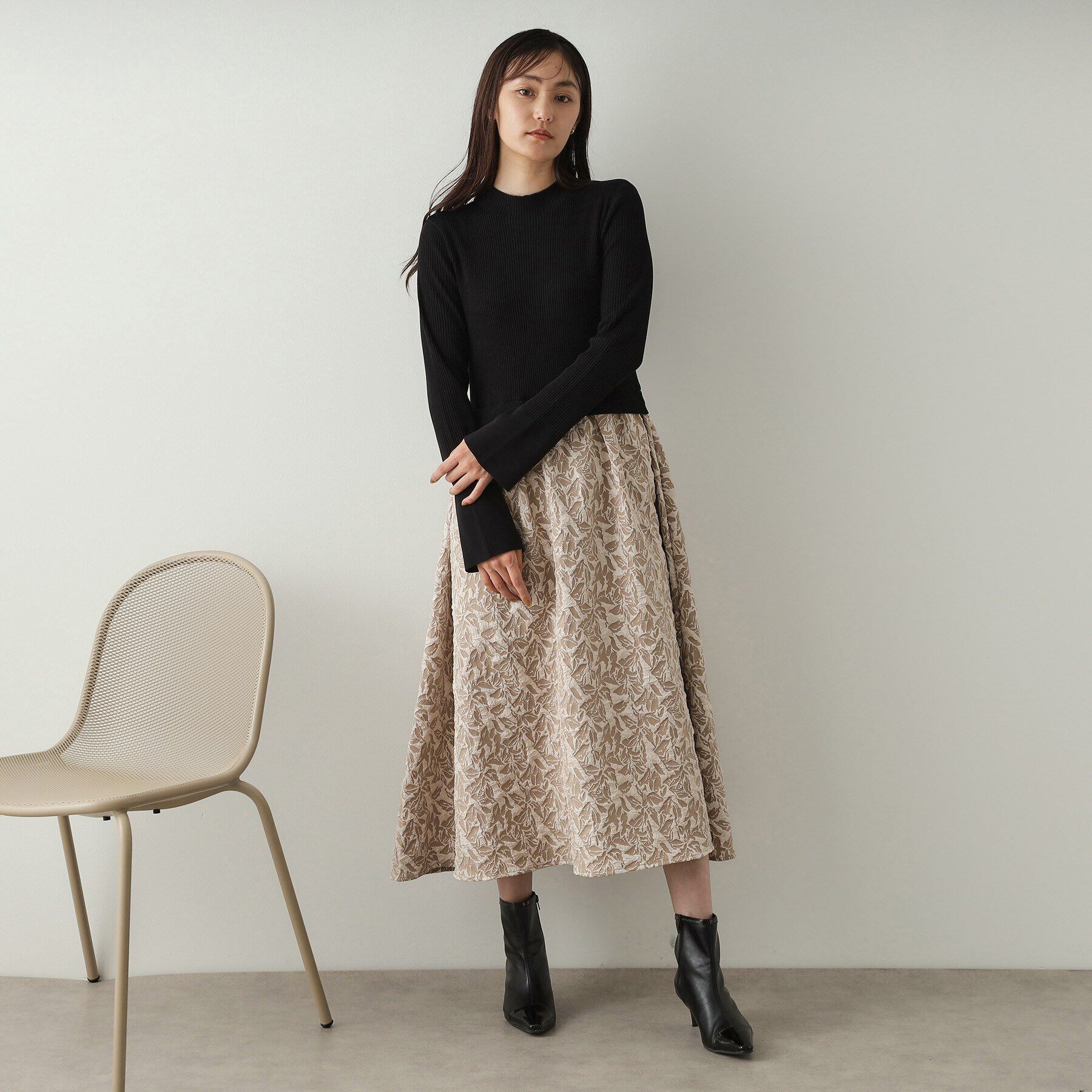 OPAQUE.CLIP「ニット&times;ジャカードドッキングワンピース【洗濯機洗い可】」|ワンピース|