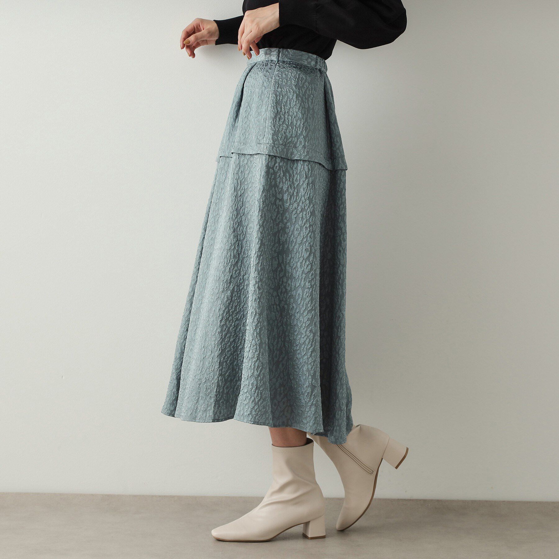 OPAQUE.CLIP「《美人百花掲載》レオパードジャカード フレアスカート【洗濯機洗い可】」|スカート|