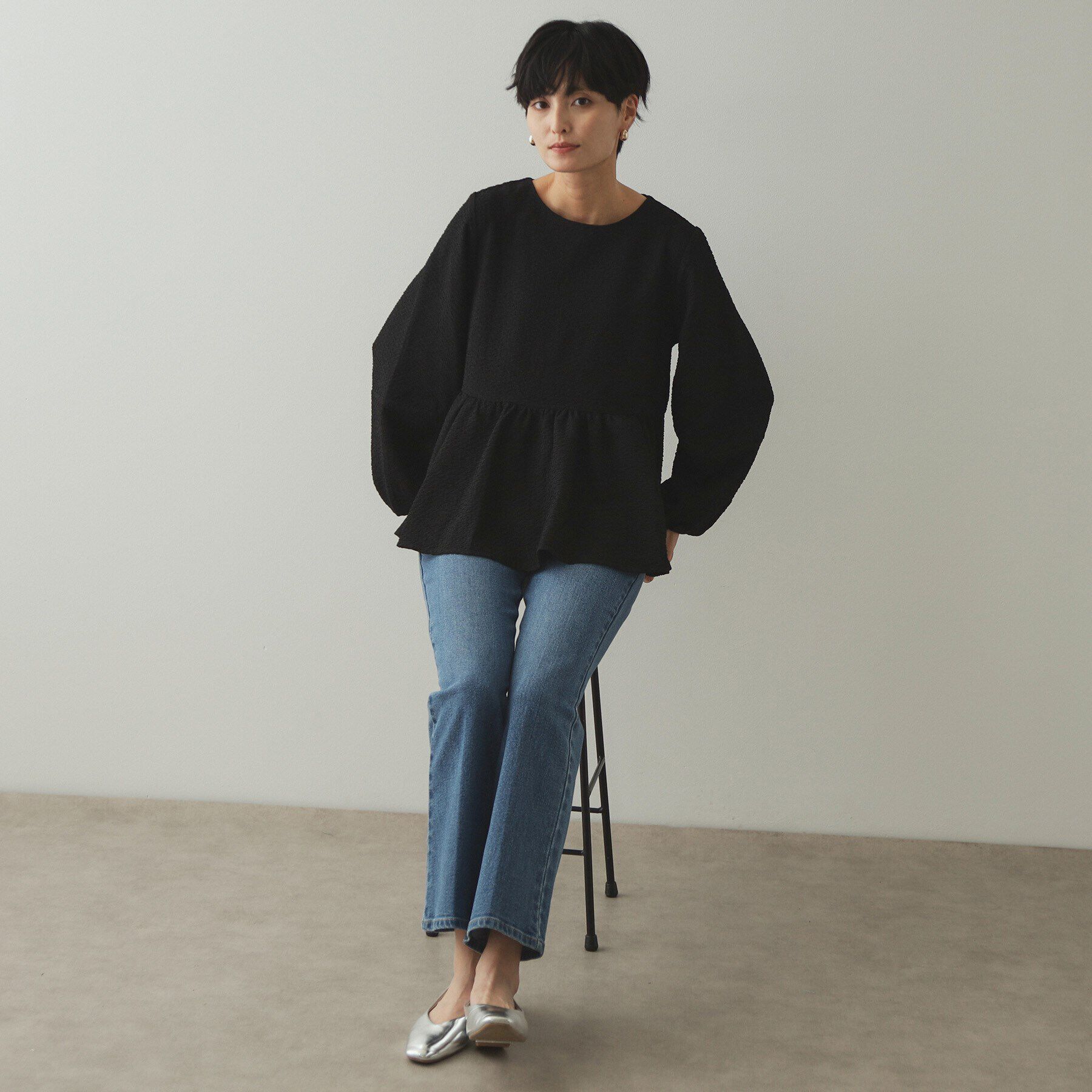 OPAQUE.CLIP「ふくれジャカードペプラムブラウス【洗濯機洗い可】」|シャツ・ブラウス|