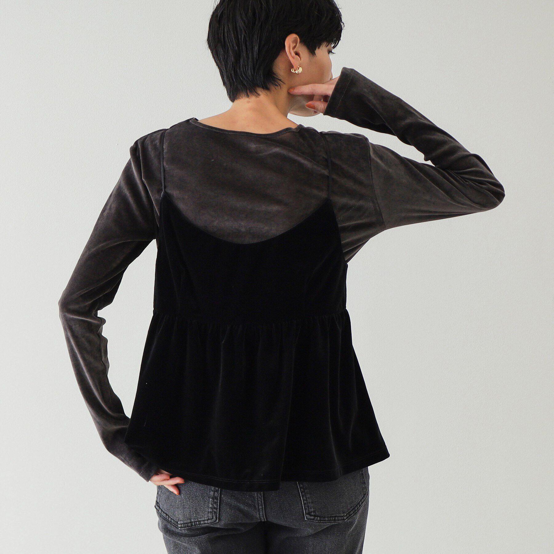 OPAQUE.CLIP「《美人百花掲載》ベロアキャミブラウス/セットアップ対応【洗濯機洗い可】」|キャミソール|