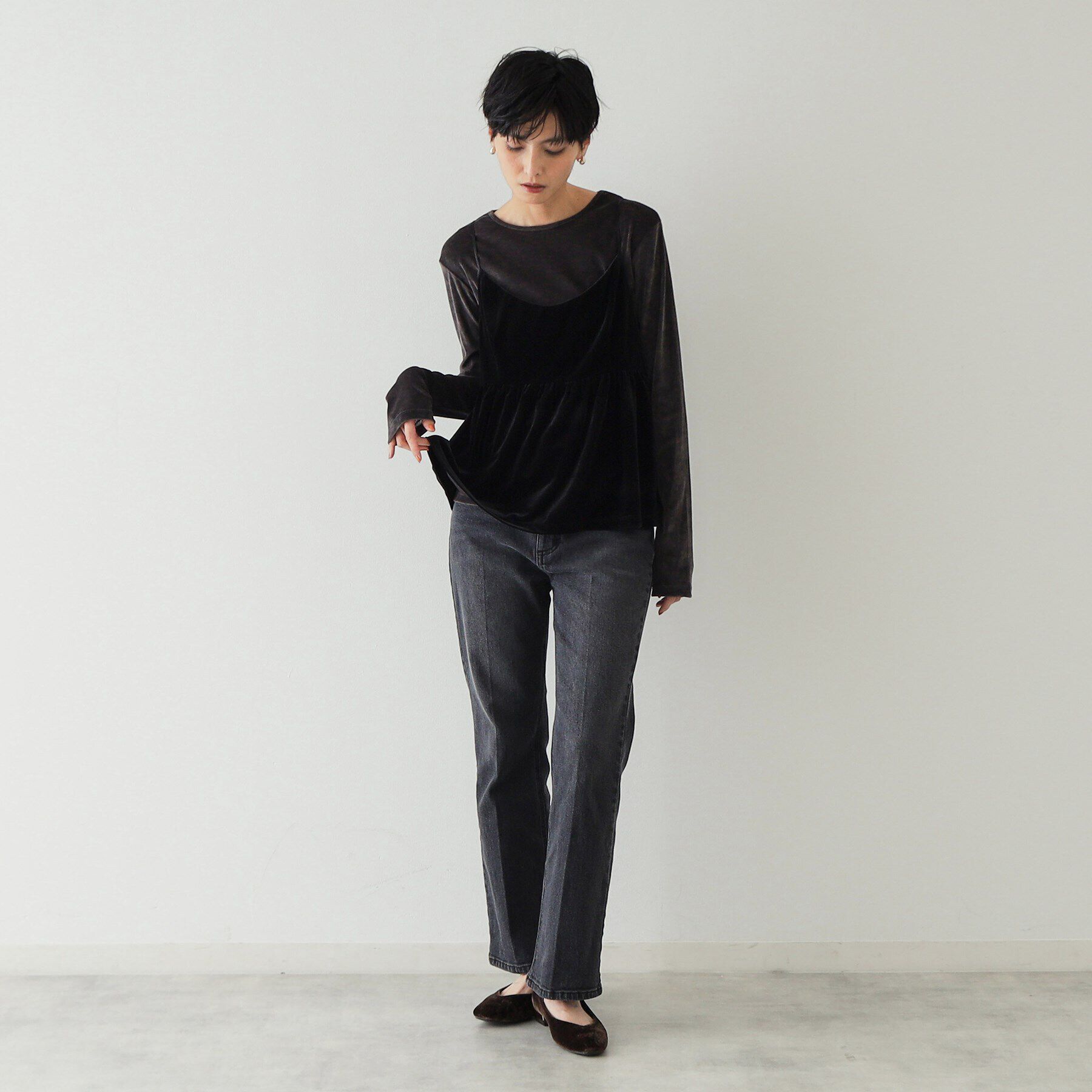 OPAQUE.CLIP「《美人百花掲載》ベロアキャミブラウス/セットアップ対応【洗濯機洗い可】」|キャミソール|