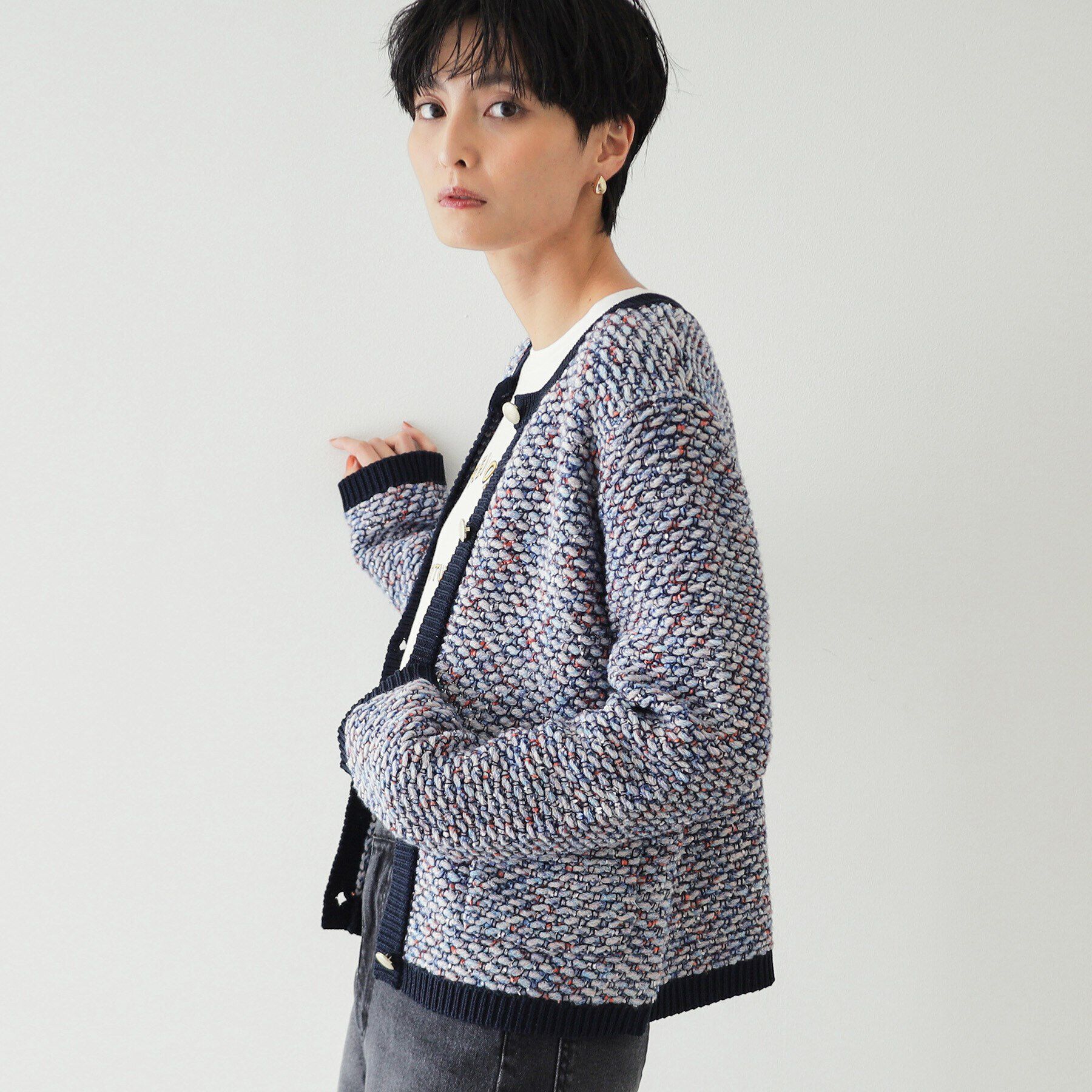 OPAQUE.CLIP「MIXツイード調ニットカーディガン【洗濯機洗い可】」|カーディガン|