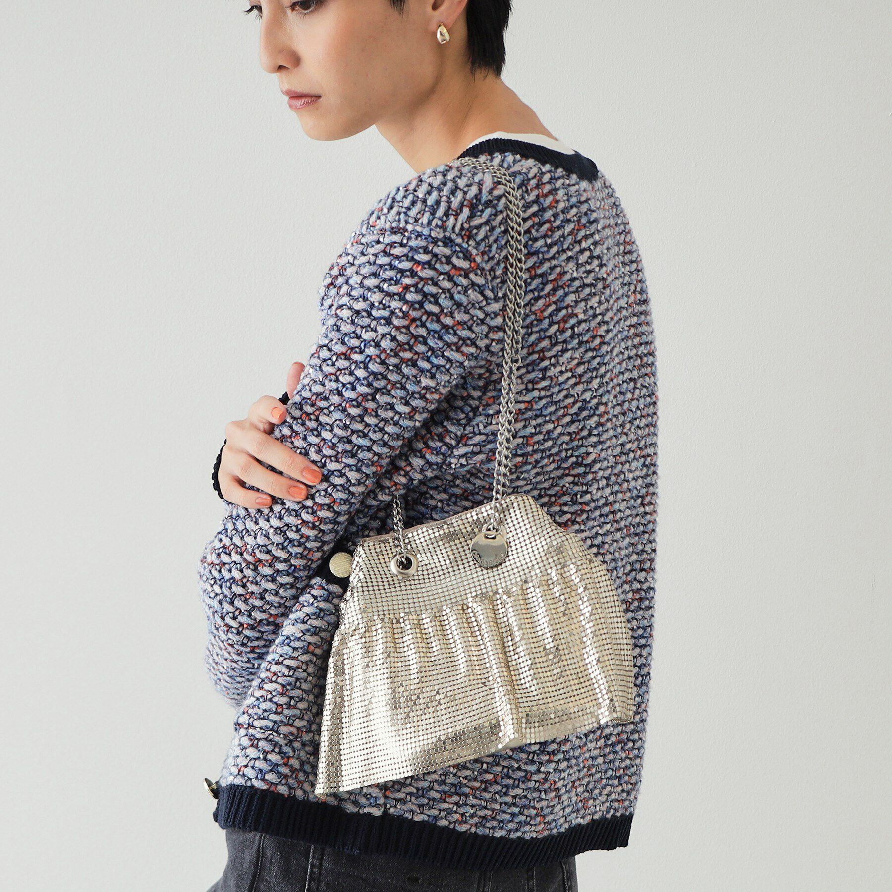 OPAQUE.CLIP「【2WAY】メタルメッシュフリルミニショルダーバッグ」|ショルダー・メッセンジャー|ゴールド(007)