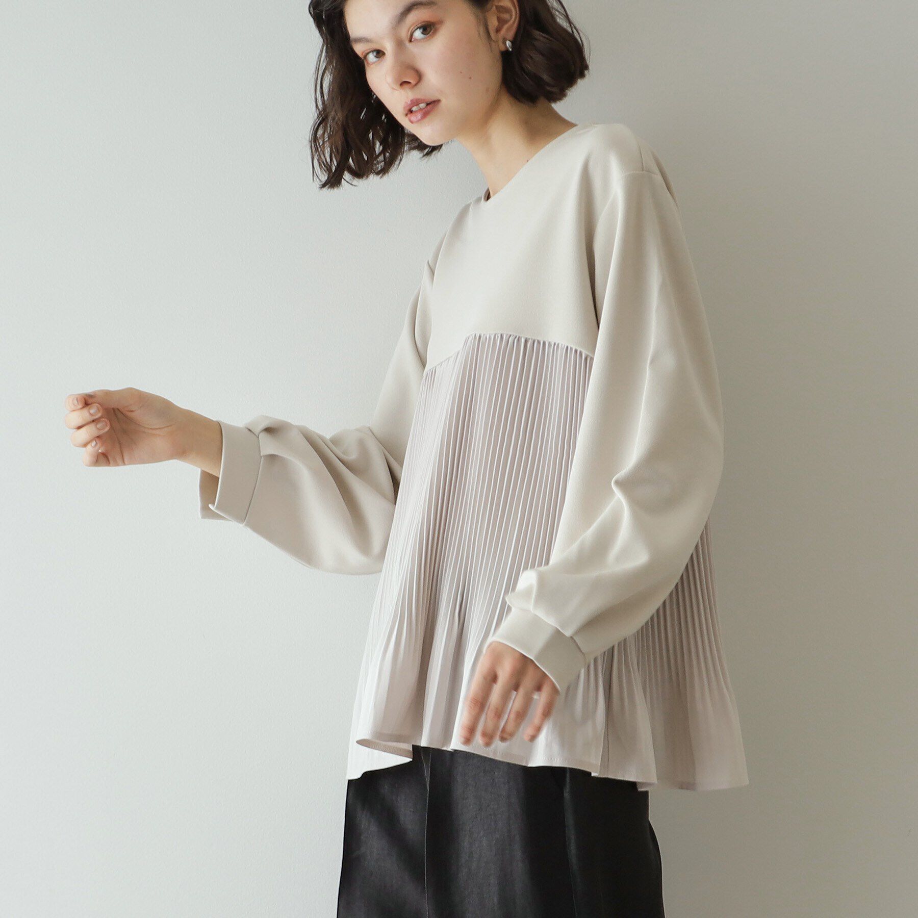 OPAQUE.CLIP「ブリーツドッキング デザイントップス【洗濯機洗い可】」|Tシャツ・カットソー|