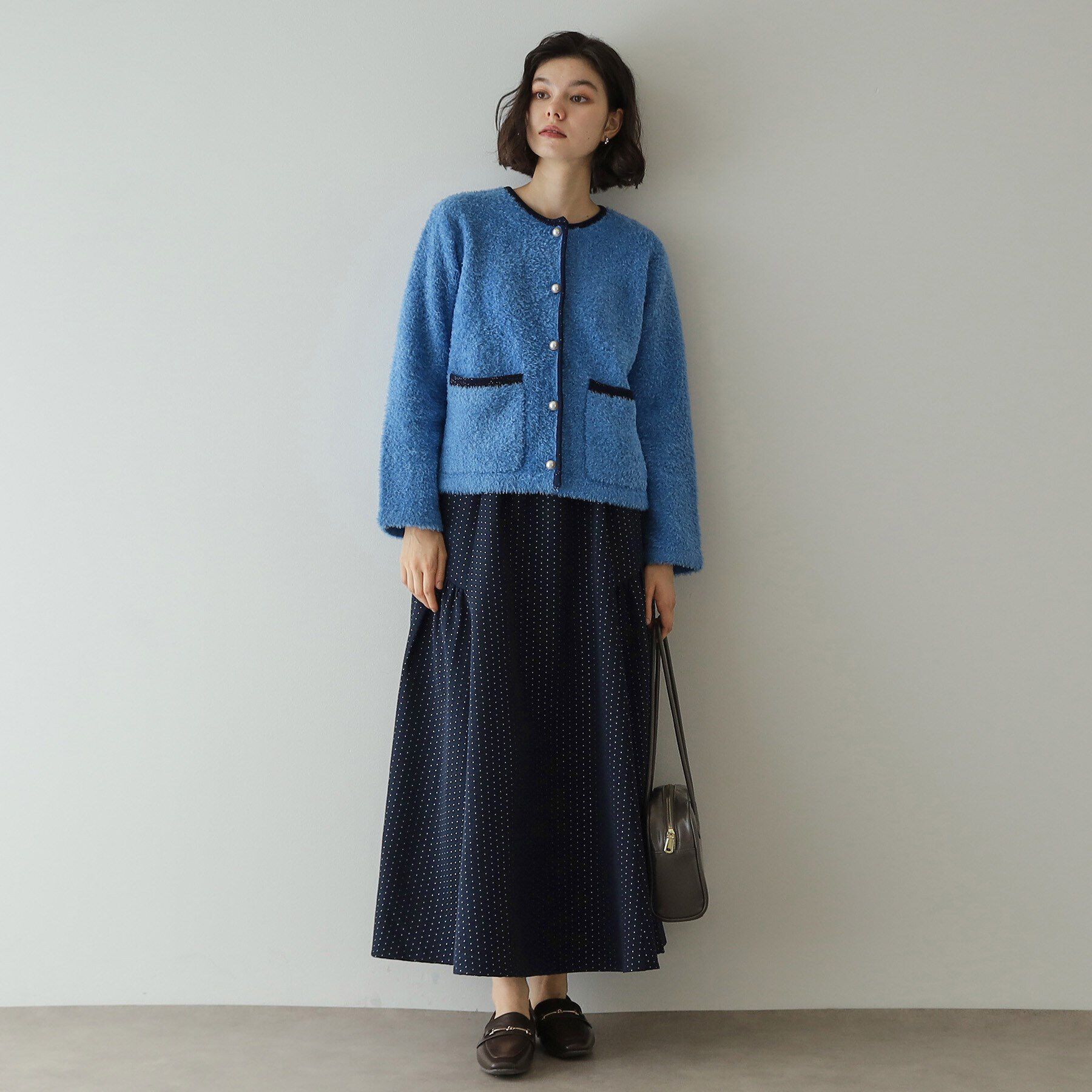 OPAQUE.CLIP「《美人百花掲載》ブークレ配色ニットカーディガン【洗濯機洗い可】」|カーディガン|