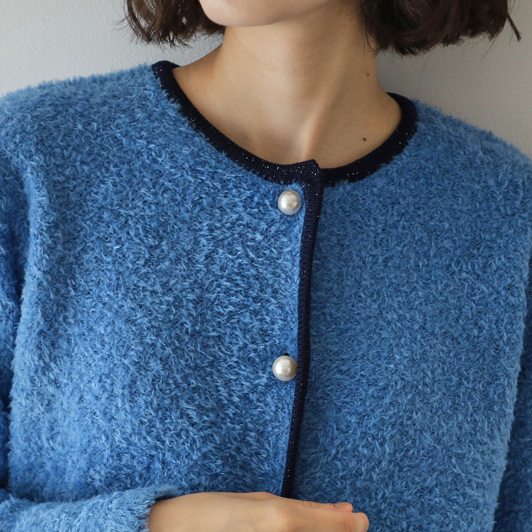 OPAQUE.CLIP「《美人百花掲載》ブークレ配色ニットカーディガン【洗濯機洗い可】」|カーディガン|