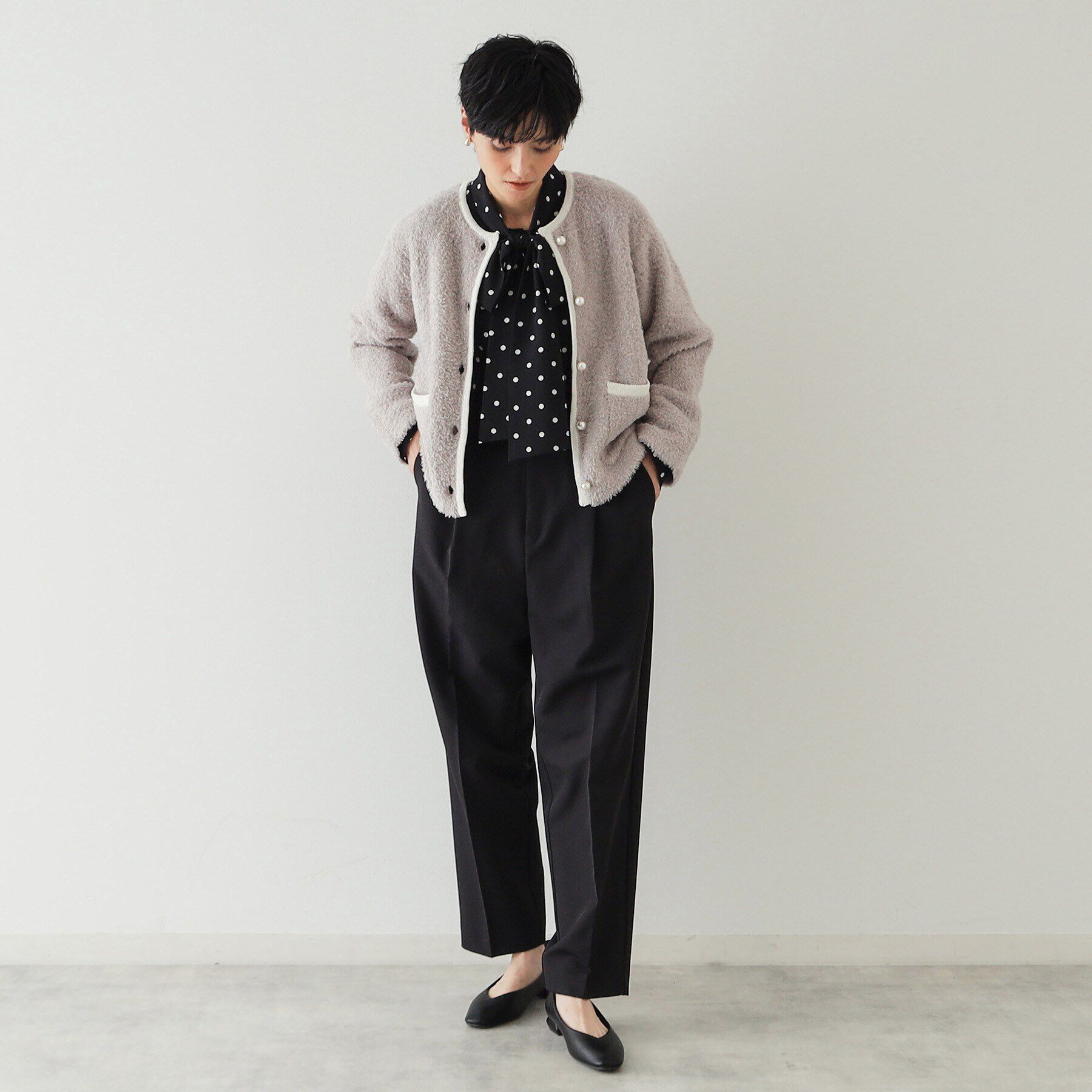 OPAQUE.CLIP「《美人百花掲載》ブークレ配色ニットカーディガン【洗濯機洗い可】」|カーディガン|