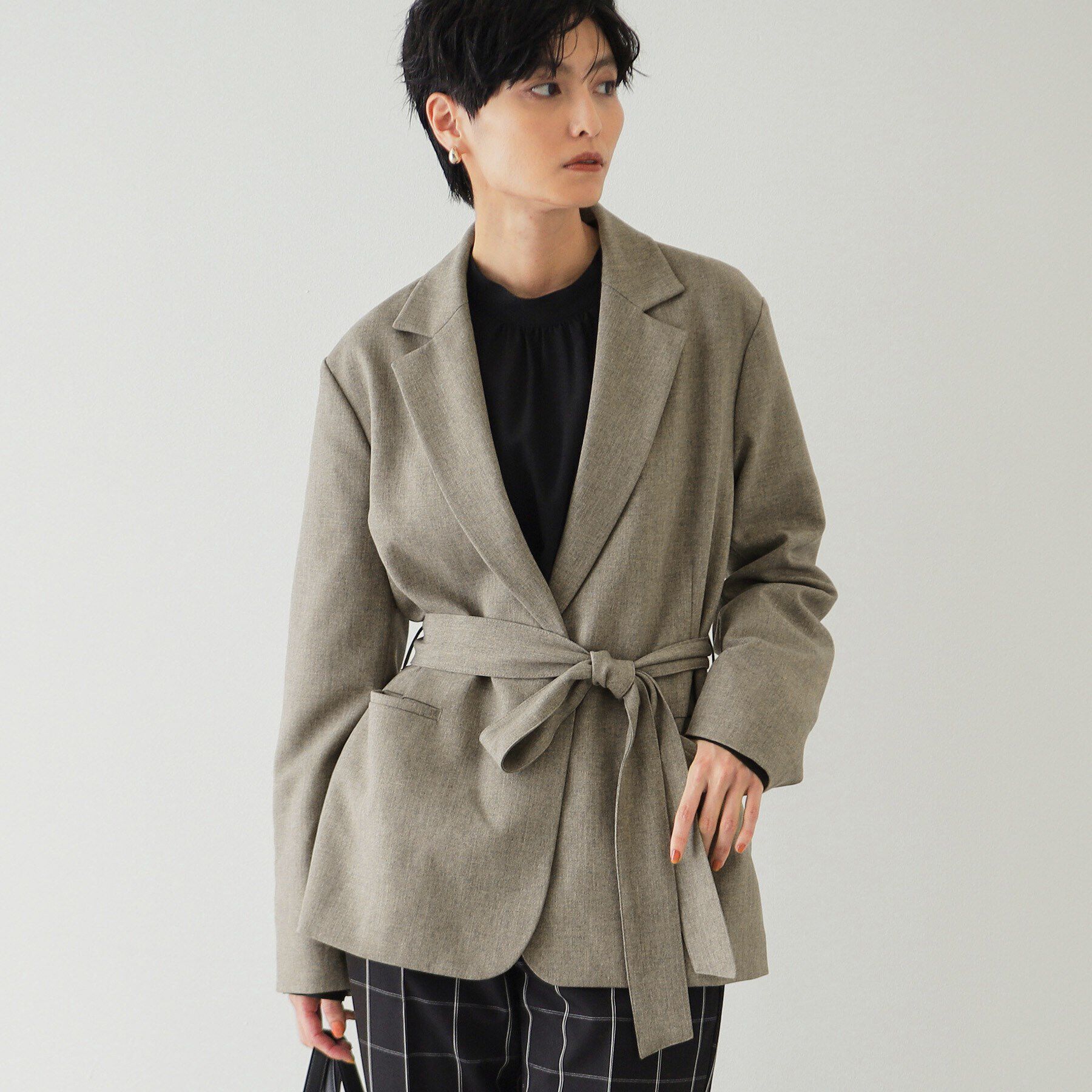 OPAQUE.CLIP「ウエストベルト テーラードジャケット【洗濯機洗い可】」|テーラードジャケット|モカブラウン(442