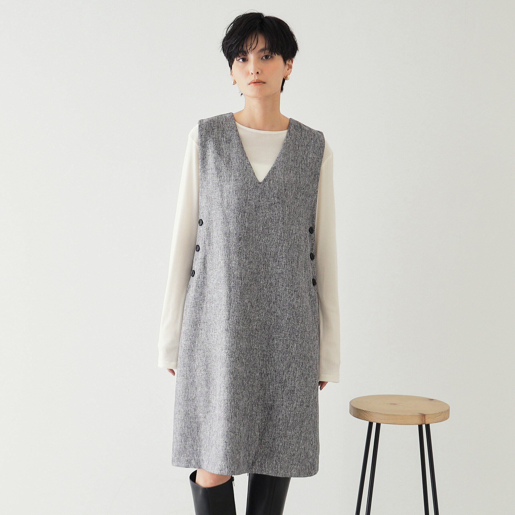 OPAQUE.CLIP「Vネックミニジャンスカ【洗濯機洗い可】」|ワンピース|