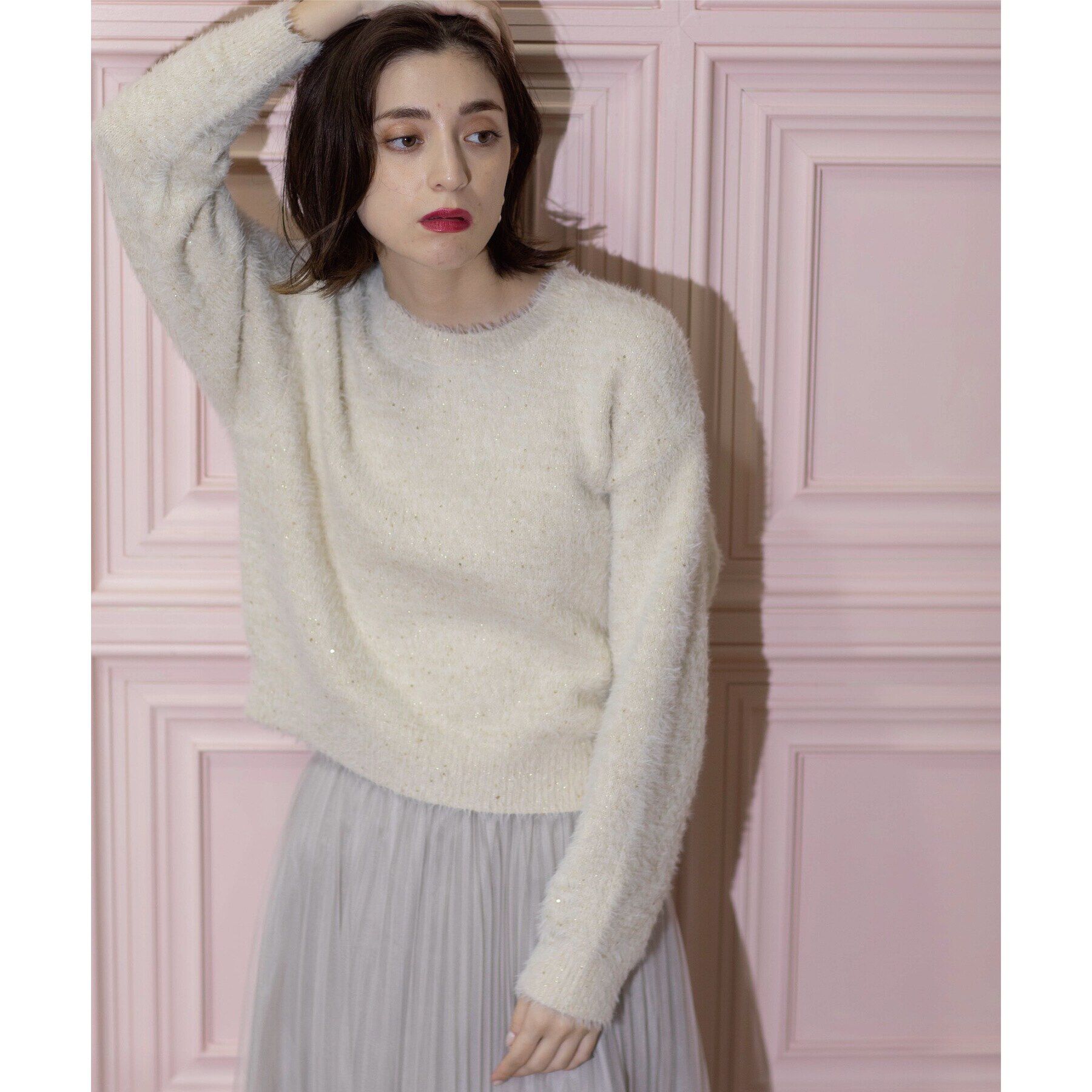 OPAQUE.CLIP「≪エマール検証済≫スパンコールフェザーニット【洗濯機洗い可/抗ピル】」|ニット・セーター|オフホワイト(603