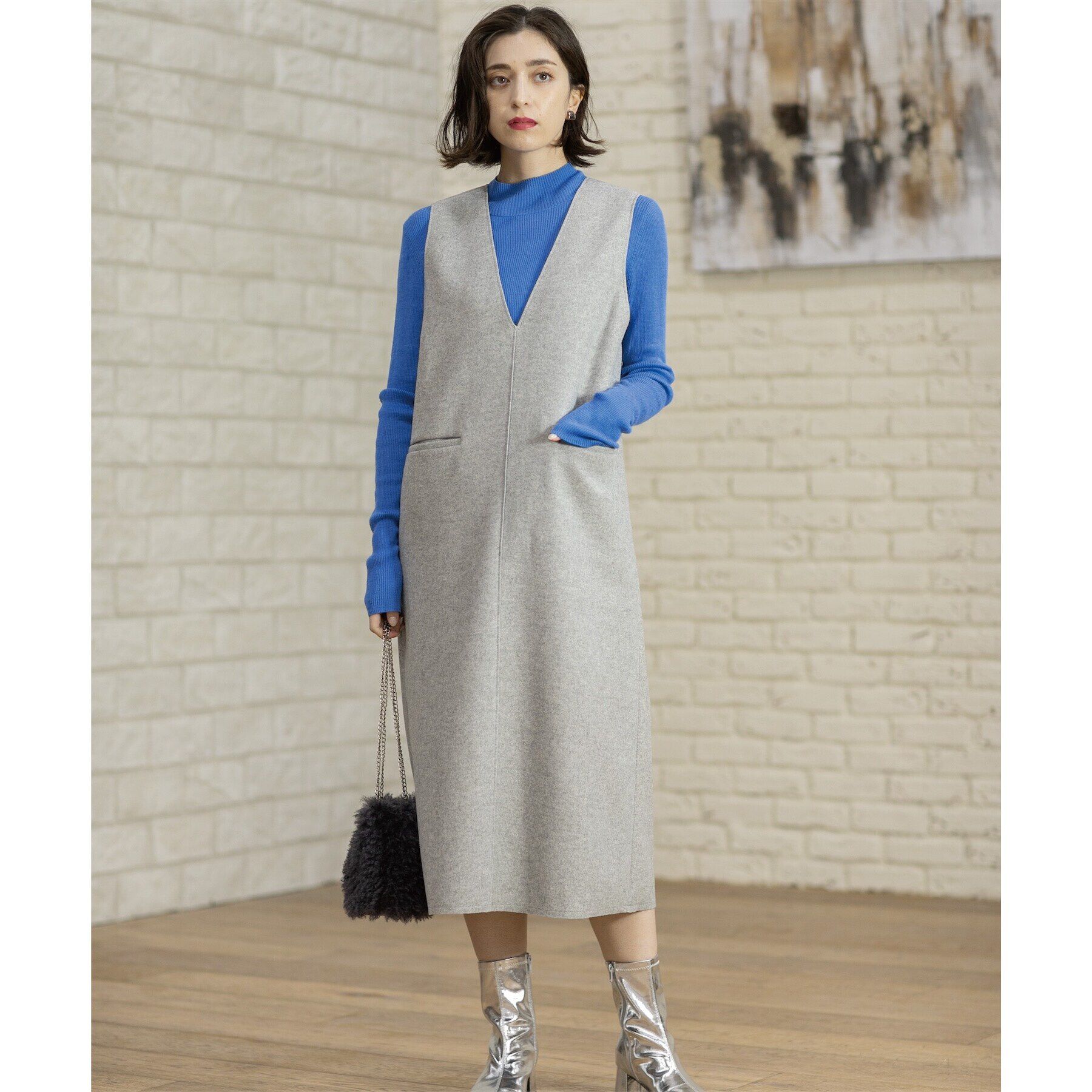 OPAQUE.CLIP「ウールライクメルトン ジャンパードレス【洗濯機洗い可】」|ワンピース|