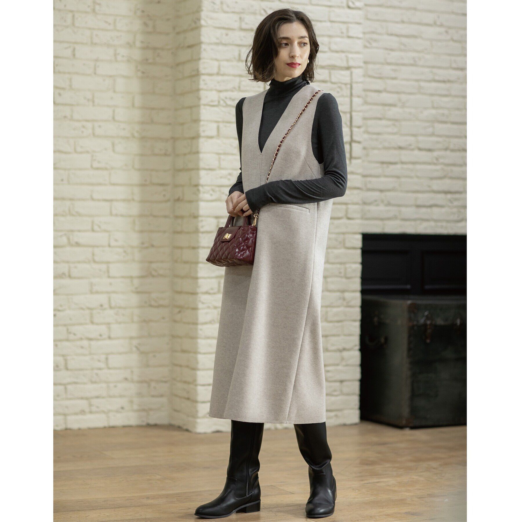 OPAQUE.CLIP「ウールライクメルトン ジャンパードレス【洗濯機洗い可】」|ワンピース|