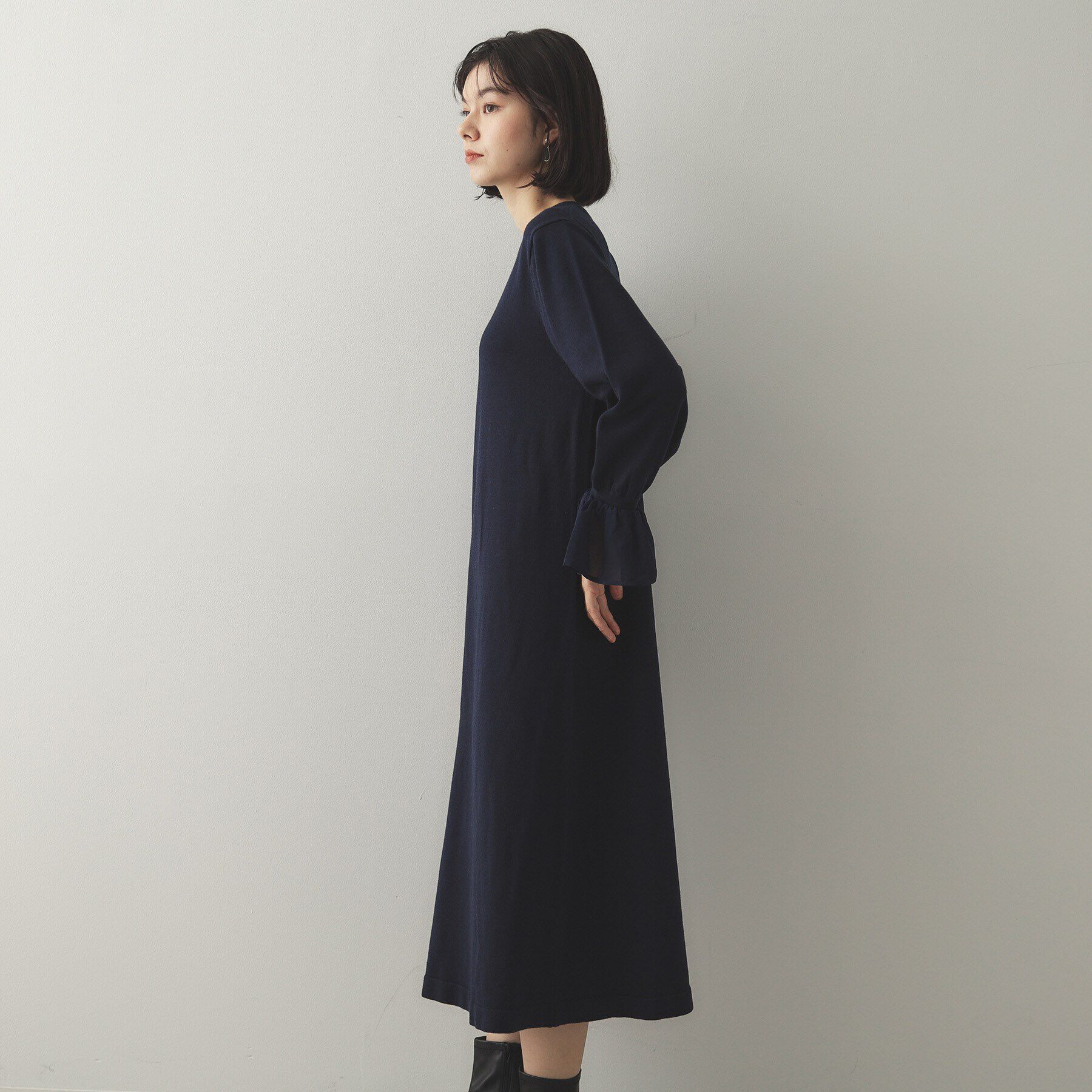 OPAQUE.CLIP「フレアスリーブニットワンピース【洗濯機洗い可】」|ワンピース|