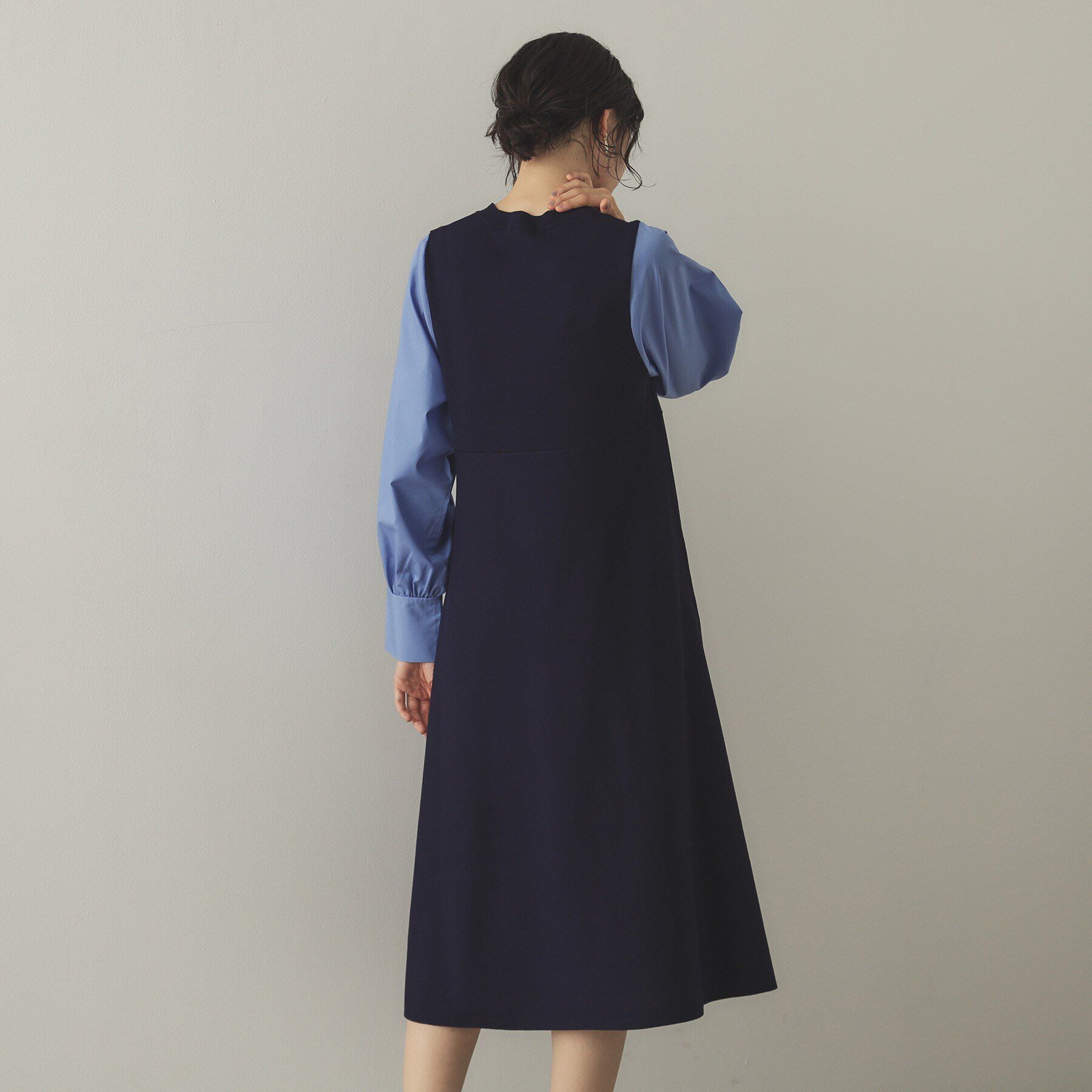 OPAQUE.CLIP「フハクスリーブ ドッキングニットフレアワンピース【洗濯機洗い可】」|ワンピース|