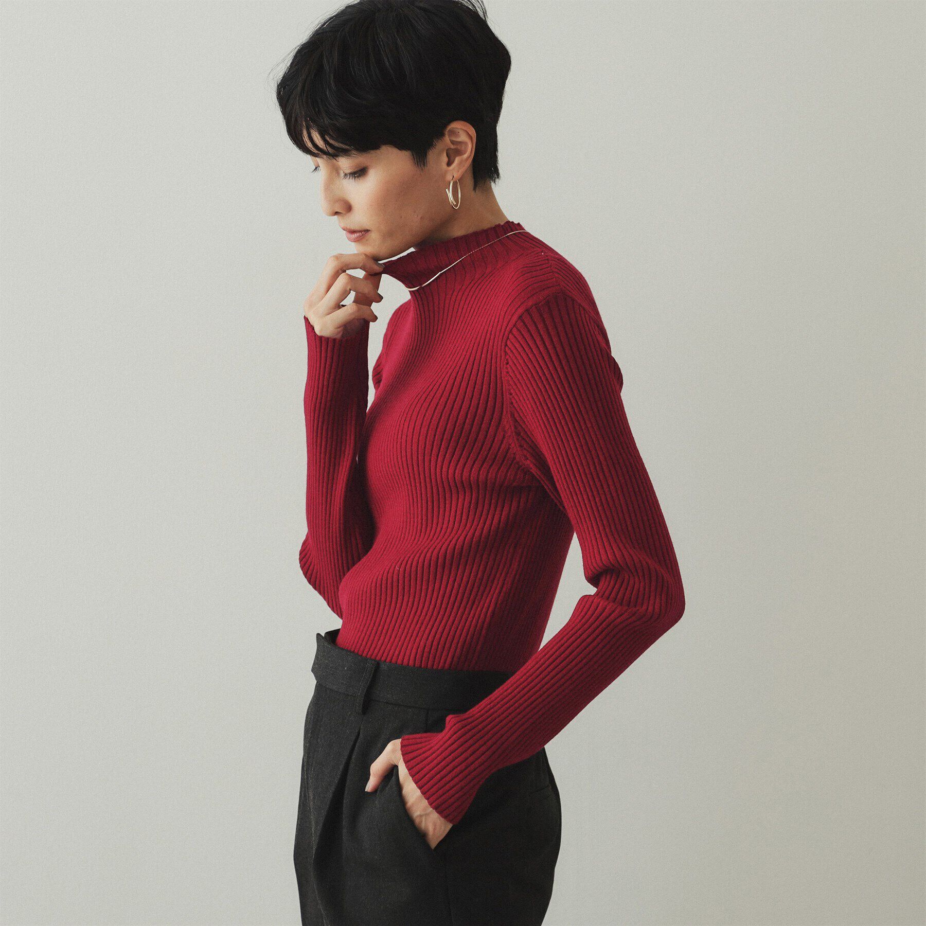 OPAQUE.CLIP「《5color/S-LLsize》もちもちハイネックリブニット【洗濯機洗い可】」|ニット・セーター|