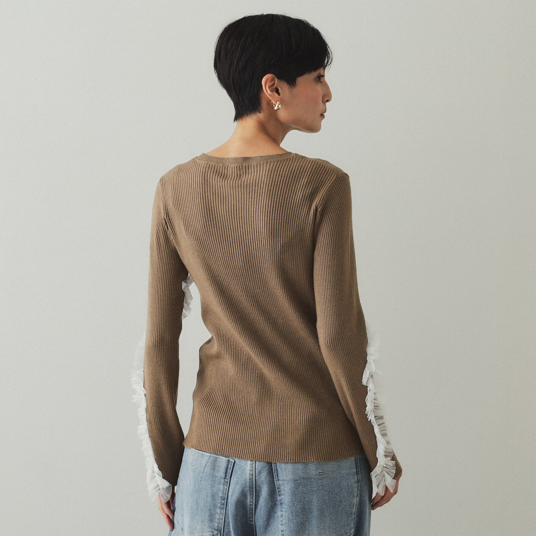 OPAQUE.CLIP「チュールフリルスリーブリブニット【洗濯機洗い可】」|ニット・セーター|