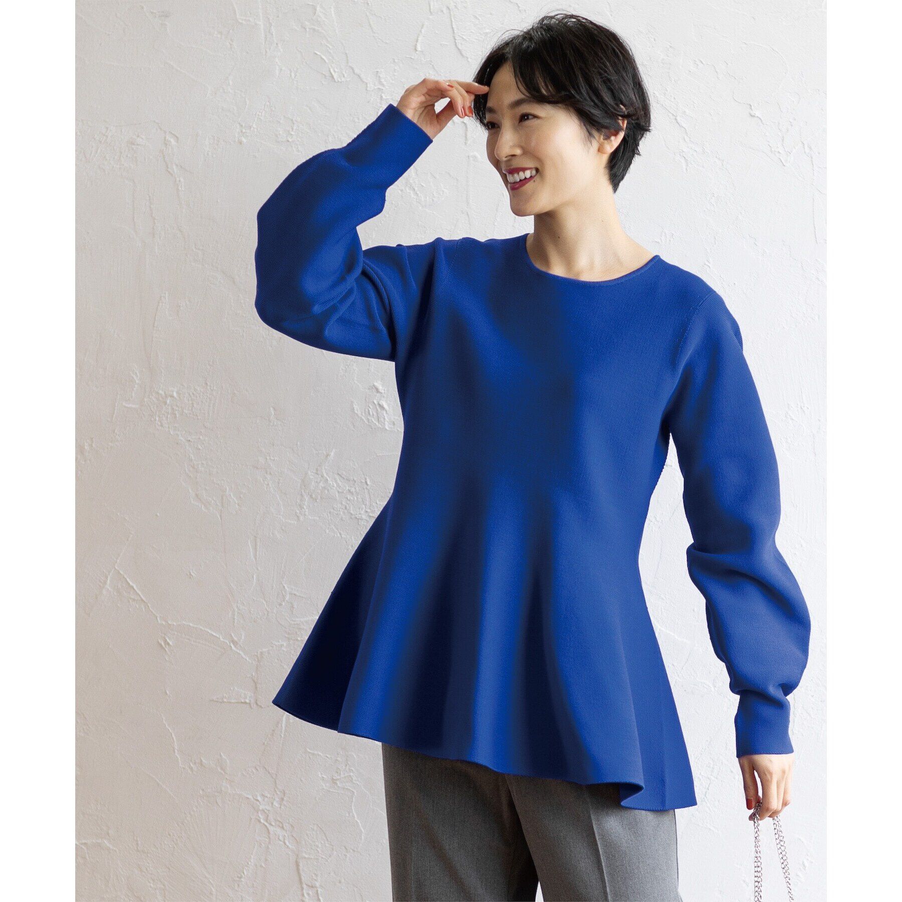 OPAQUE.CLIP「《5color》シームレスペプラムニット【洗濯機洗い可】」|ニット・セーター|ブルー(893)