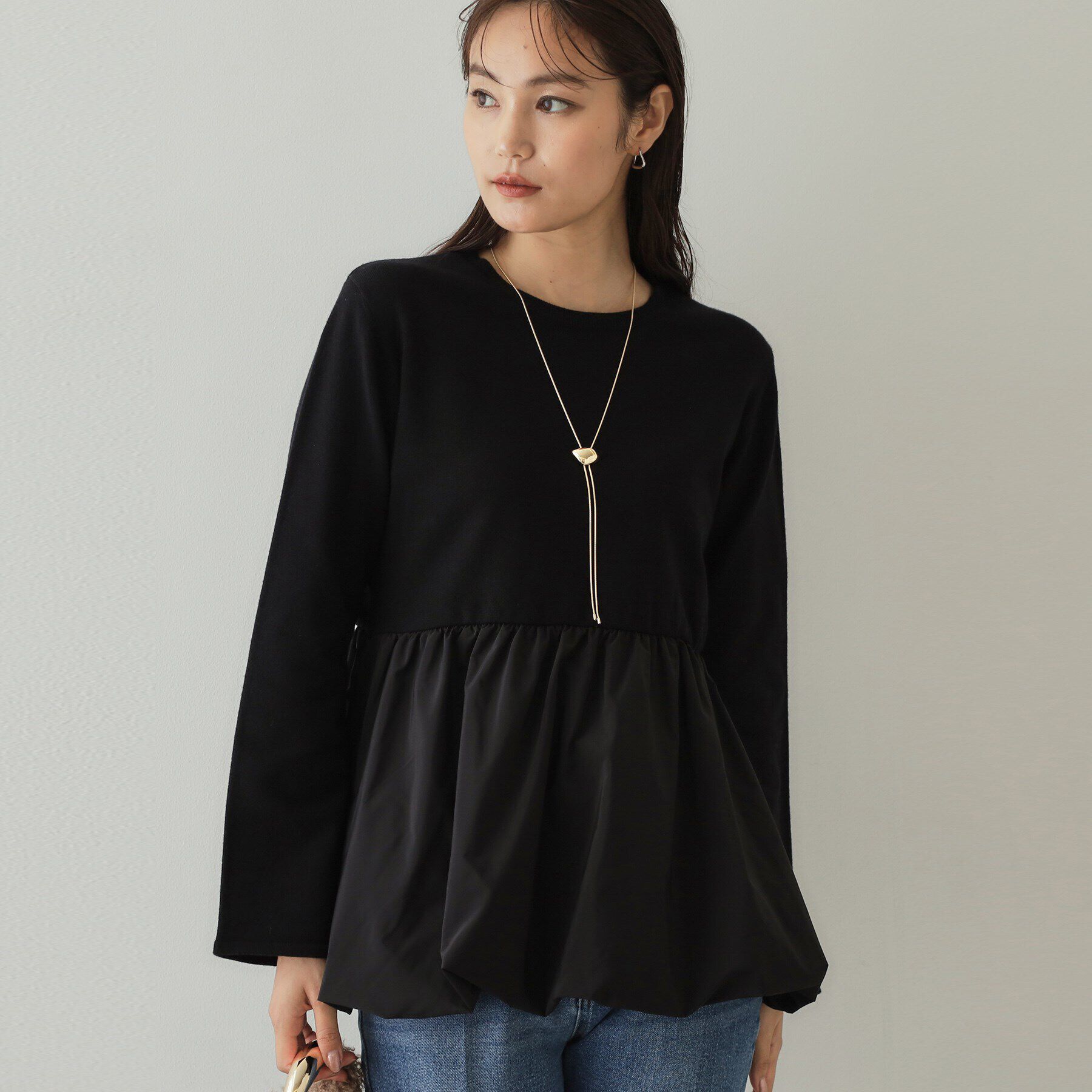 OPAQUE.CLIP「バルーンドッキングペプラムニット【洗濯機洗い可】」|Tシャツ・カットソー|